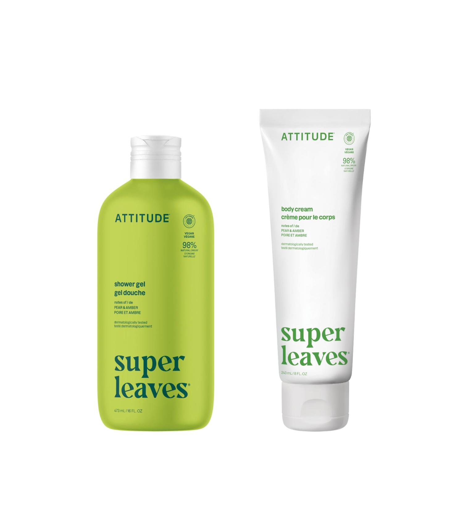 Bundle of ATTITUDE Body Wash, EWG Verified, Dermatologically Tested, Plant and Mineral-Based, Vegan Personal Care Products, Nourishing, Olive Leaves, 16 Fl Oz + Body Cream, Olive Leaves, 8 Fl Oz - Buy Online on GoSupps.com