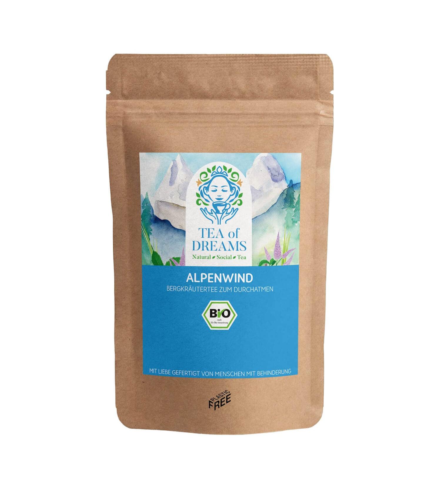  Tea of Dreams Organic Herbal Tea "Alpenwind" | From Natural Mountain Herbs | Loose Tea | 150g - Buy Online on GoSupps.com