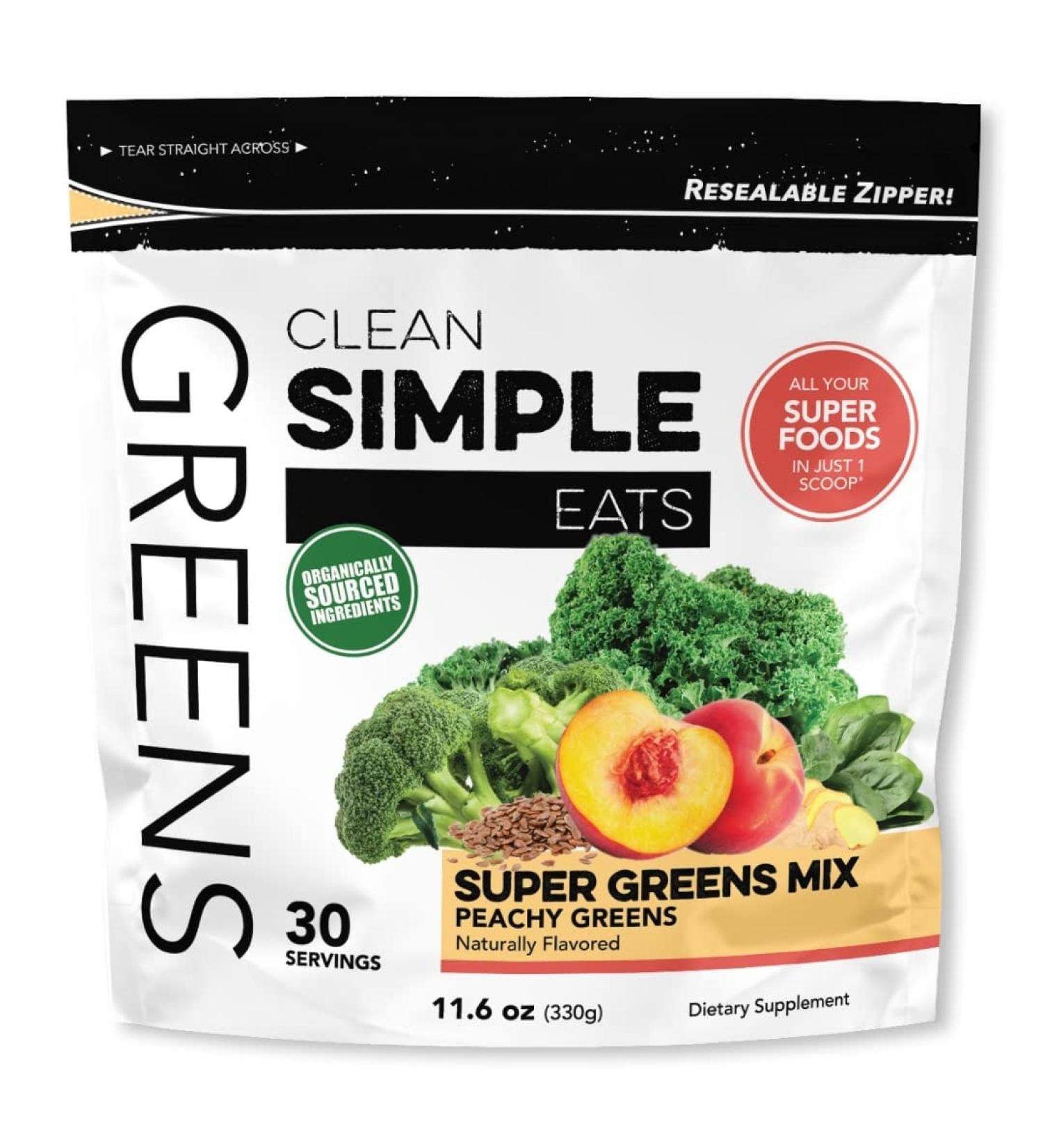 Clean Simple Eats Peachy Greens Superfood Powder Mix | Gluten Free Organic Smoothie & Juice Mix with Chlorella & Spirulina | 30 Servings - Buy Online on GoSupps.com