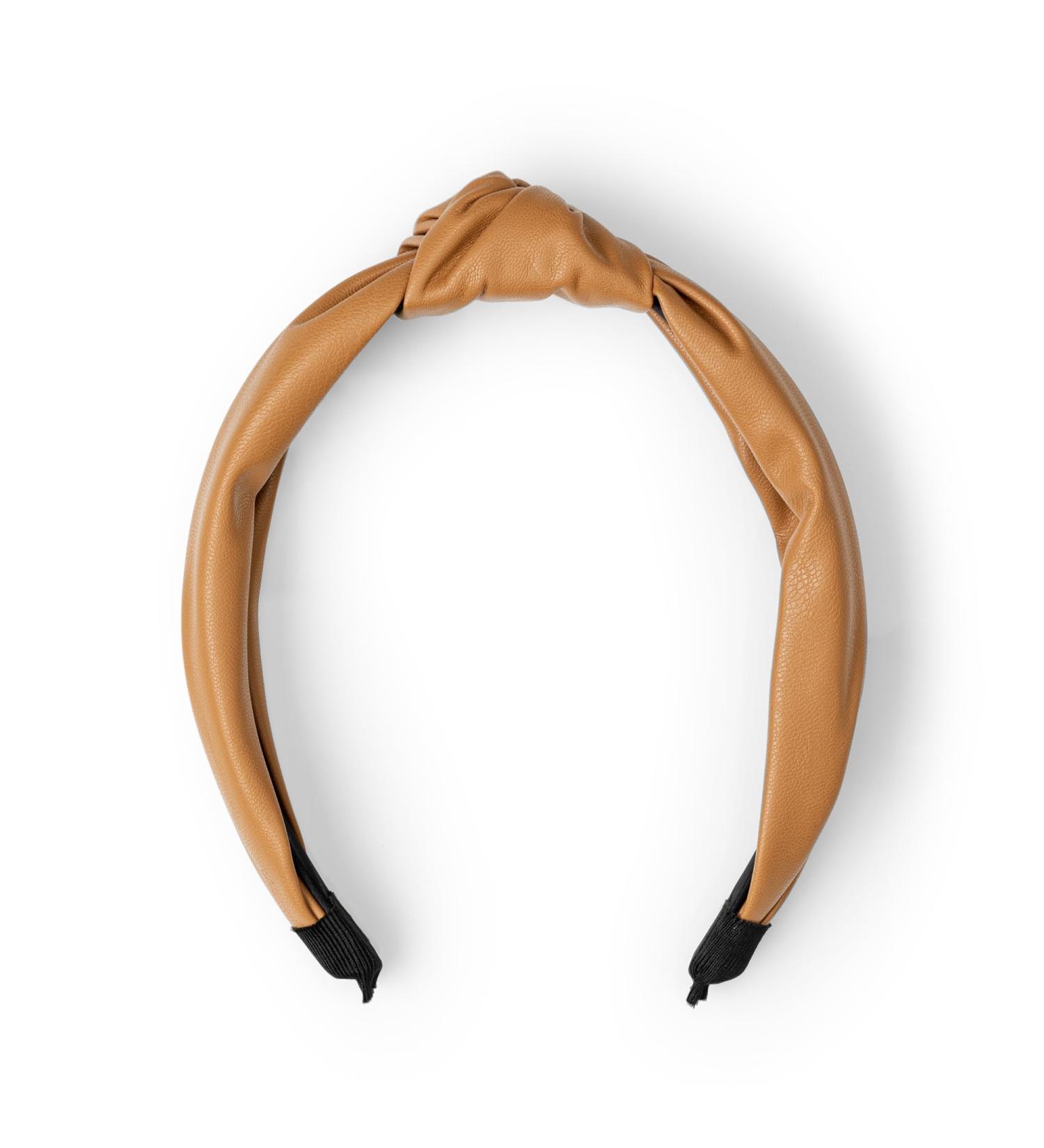 RAWR Knotted Headbands for Women Cute PU Leather Top Knot Headband for Girls Stylish Fashion Accessories for Everyday Wear Comfortable Knotted Hair Bands in Brown Hair Accessories for Women - Tan