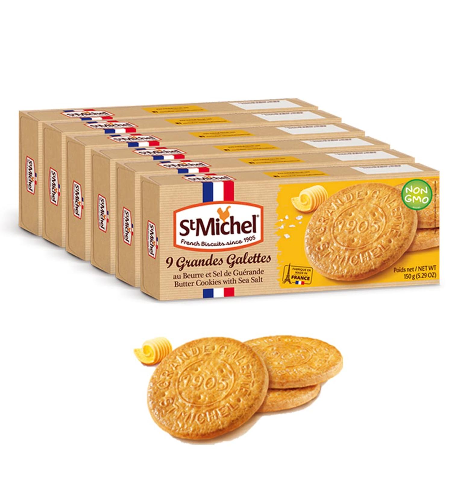 St Michel Grandes Galettes Butter Cookies Biscuits with Sea Salt 5.29oz - Pack of 6 | Made in France | Non-GMO Pure Butter Cookies - Buy Online on GoSupps.com