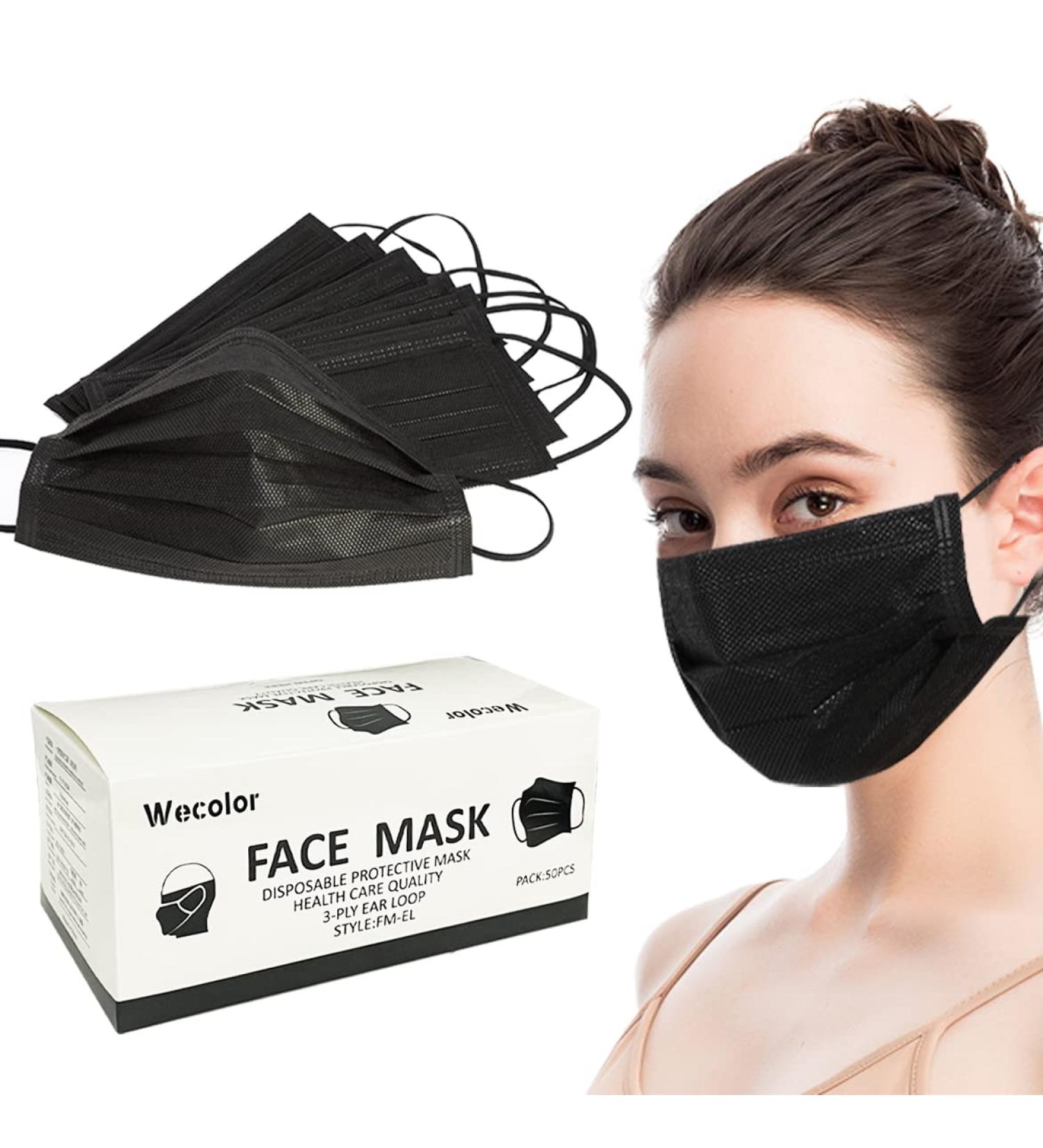 50 Pcs Black Disposable 3 Ply Earloop Face Masks - Home, School, Office & Outdoors - Buy Online on GoSupps.com