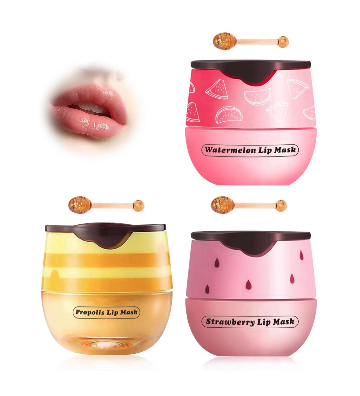 XdealCozyxc Honey Strawberry Watermelon lip balm Set Bee Balm Lip Mask Moisturizing Care Lighten Dark Lip Color Reduce Lip Lines - Buy Online on GoSupps.com