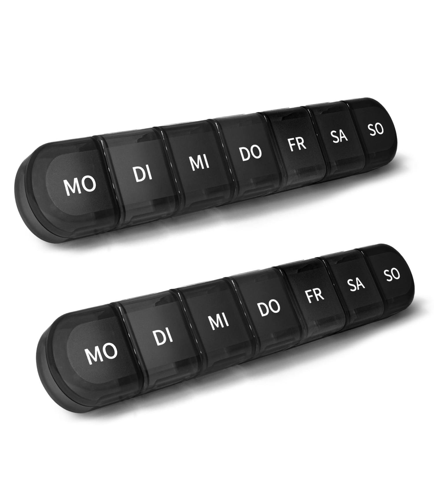 7-Day Pill Organizer Box - Moisture-Resistant Tablet Case with 7 Compartments for Travel & Home - Black - Buy Online on GoSupps.com