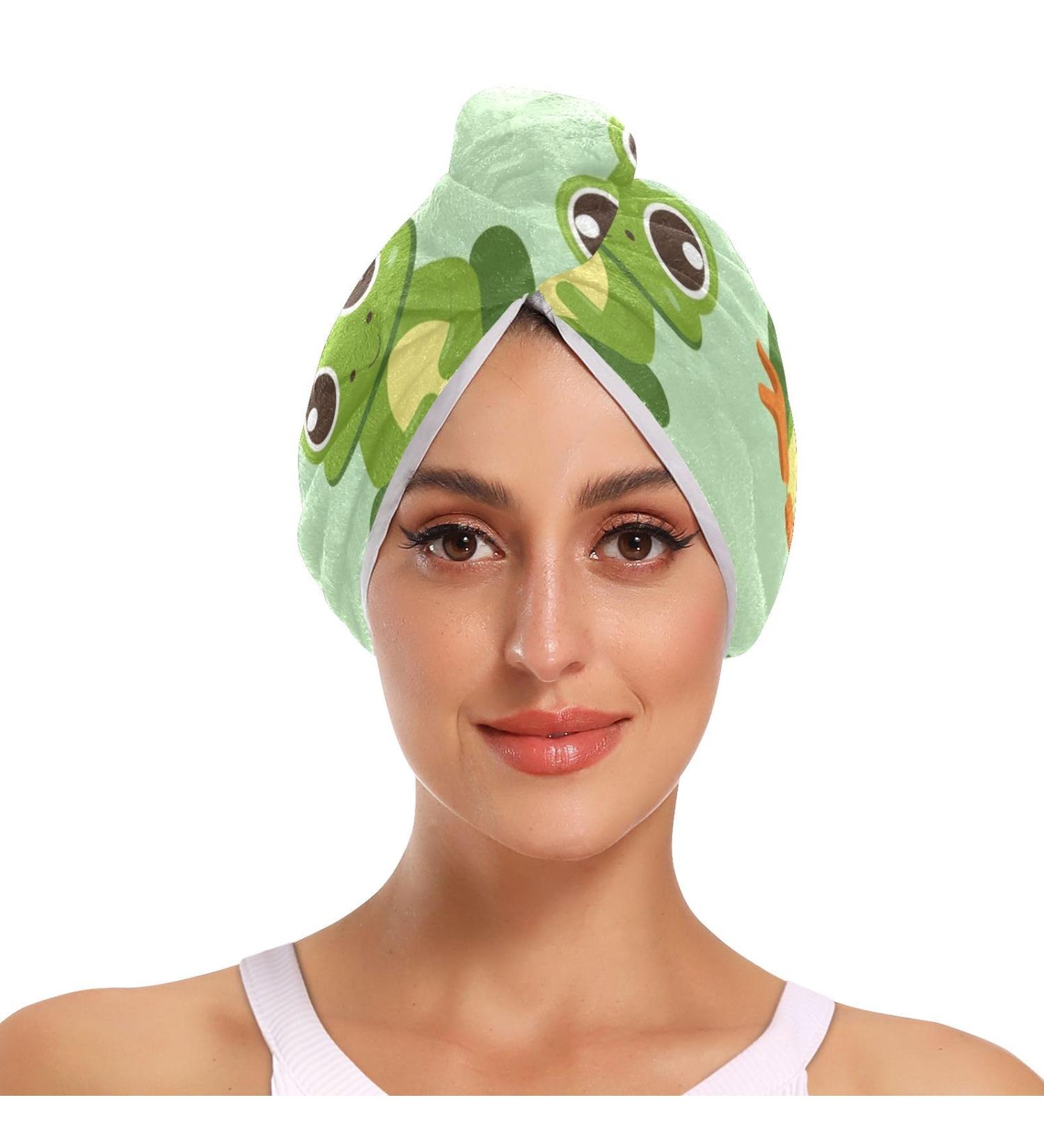 Green Cartoon Frog Hair Towel 2 Pack - Super Absorbent Quick Dry Hair Turbans for Women & Girls - Buy Online on GoSupps.com