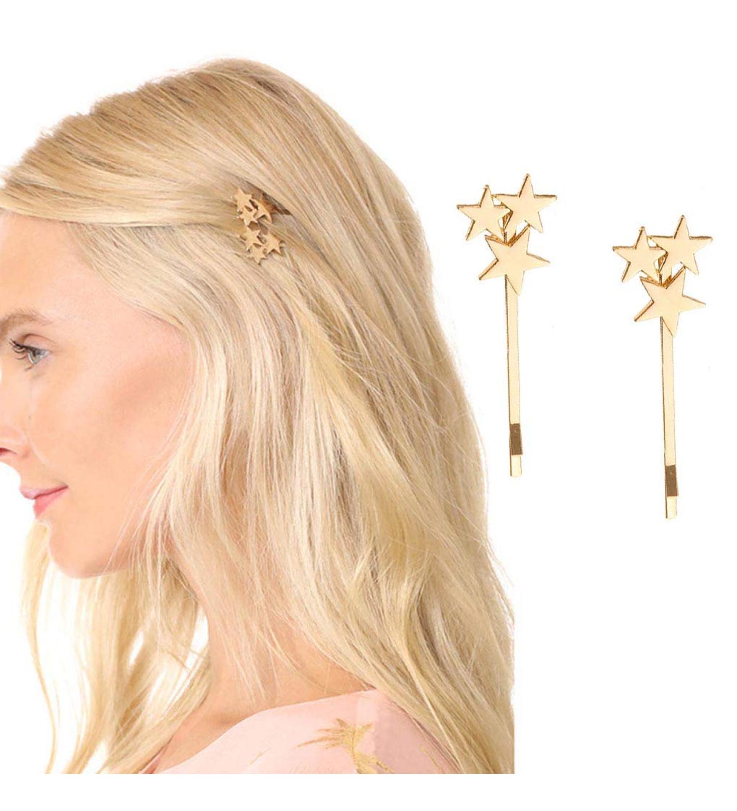 Yalice Star Hair Barrette Bobby Pins - Metal Hair Clips for Women and Girls (Gold) - 2Pcs - Buy Online on GoSupps.com