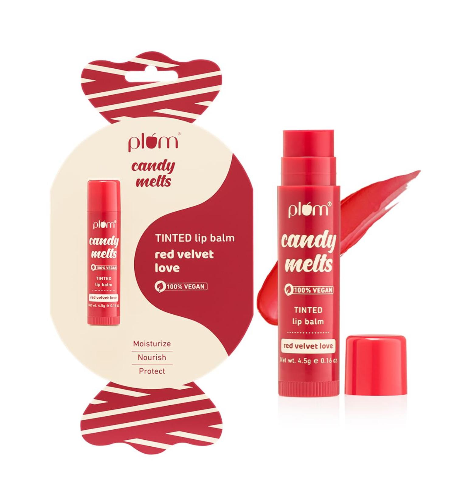 Plum Candy Melts Red Velvet Love Tinted Lip Balm | Moisturizes & Nourishes | Hydrates Dry & Chapped Lips | 100% Vegan | 4.5G (4.5 G (Pack Of 1) Red) - Buy Online on GoSupps.com