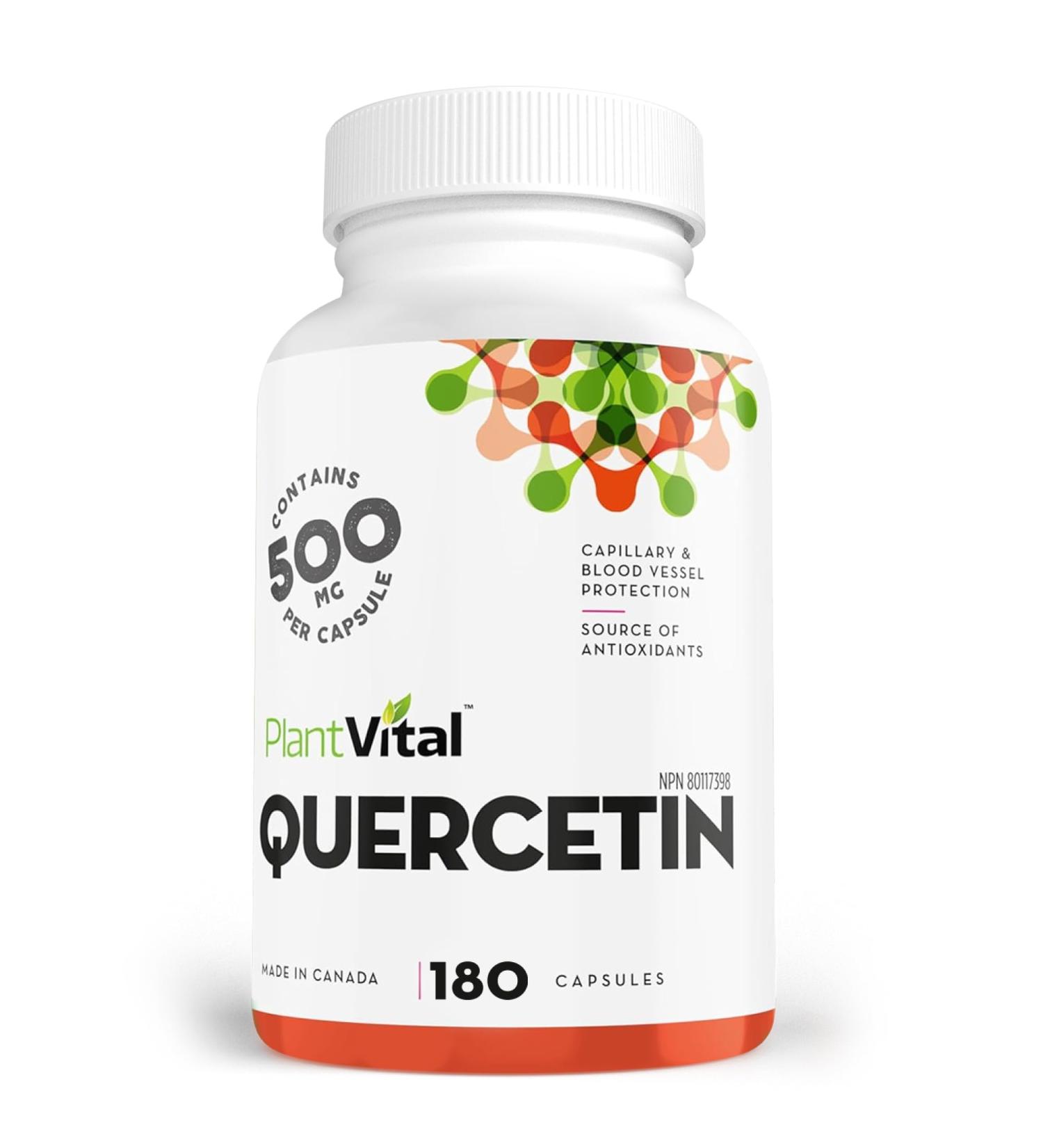 NEW! PlantVital Quercetin 500mg (180 Vegan Caps) Antioxidants helps neutralize free radicals. Blood vessel protection. Used to provide seasonal allergy relief. Made in Canada. Vegan. 180 count (Pack of 1) - Buy Online on GoSupps.com