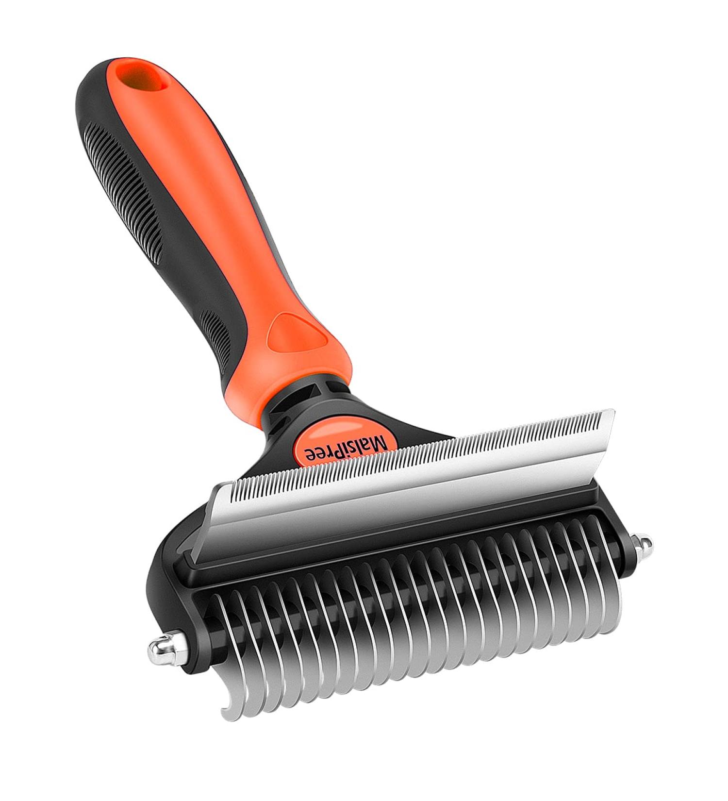 Malsipree 2-in-1 Dog & Cat Brush - Ultimate Pet Fur Care for Long & Short Hair - Big Orange Brush for De-Shedding & Knot Prevention - Buy Online on GoSupps.com