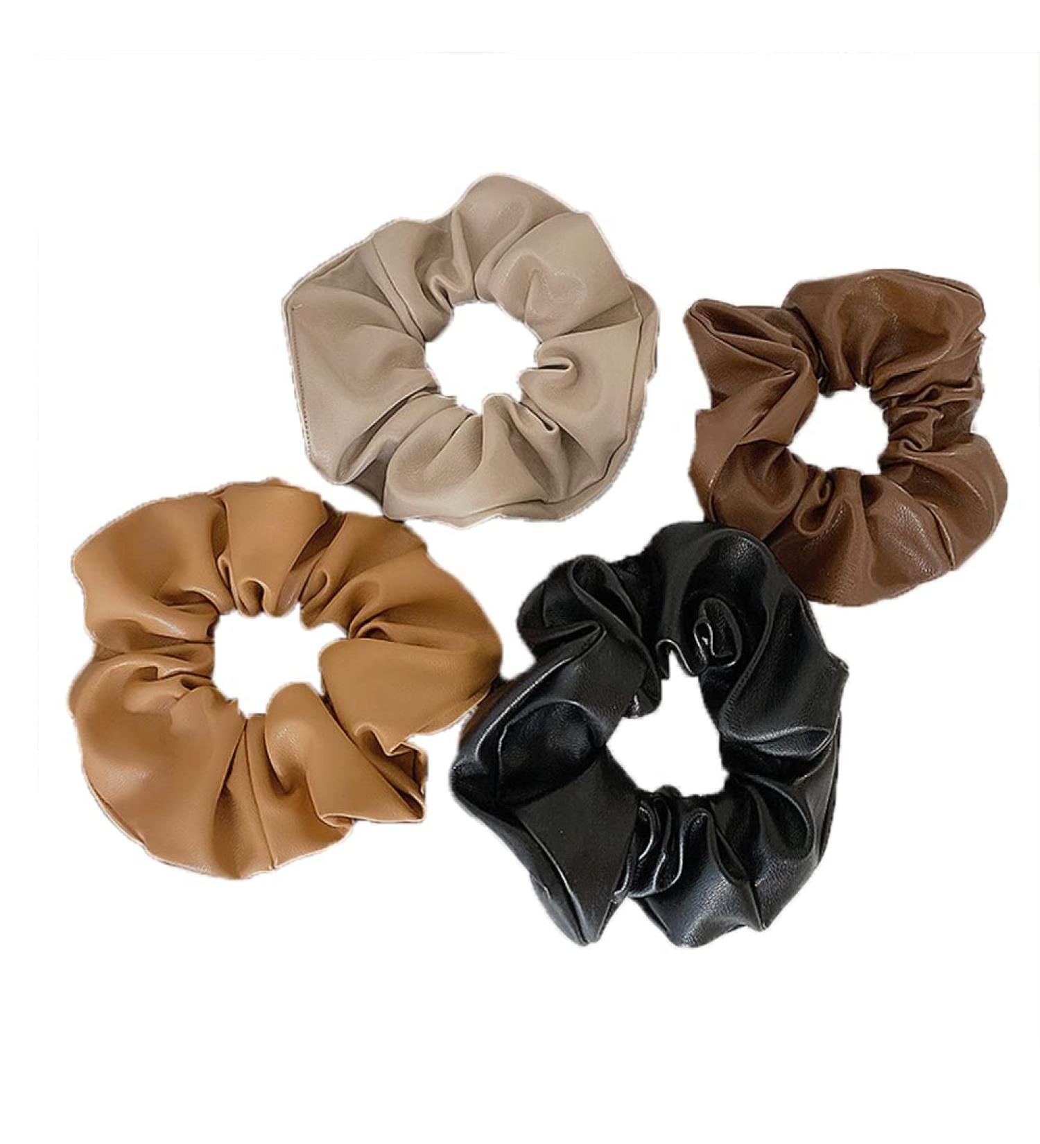Soft Leather Big Hair Scrunchies for Women - 4 Pcs Ponytail Holders for Thick Hair - Buy Online on GoSupps.com