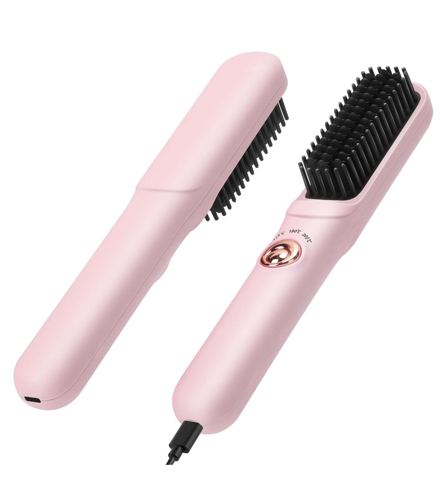 Buy Cordless Hair Straightening Brush & Comb - Fast Heating All Hair Types 30 Min Auto Shut-Off - Pink - Buy Online on GoSupps.com