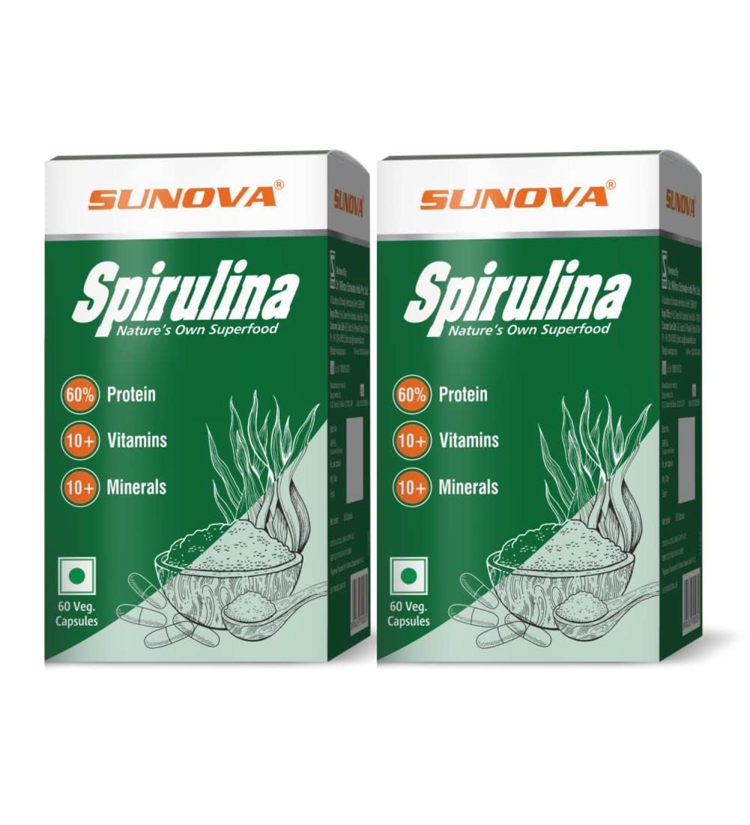 Generic Viva Spirulina Capsules - Nature s Own Superfood and Nutritional Supplement Full of Protein Vitamins & Minerals 60 Capsules (Pack of 2) - Buy Online on GoSupps.com