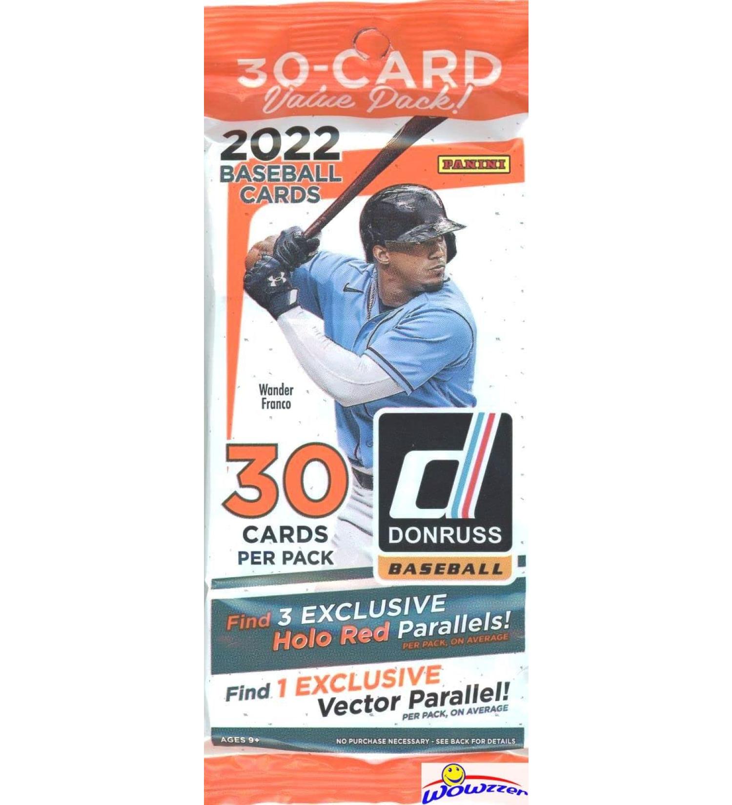 2022 Donruss Baseball EXCLUSIVE Factory Sealed JUMBO FAT CELLO Pack with 30 Card Including (3) HOLO RED PARALLELS & VECTOR PARALLEL! Look for Rookies & Autos of Wander Franco & Many More! WOWZZER!