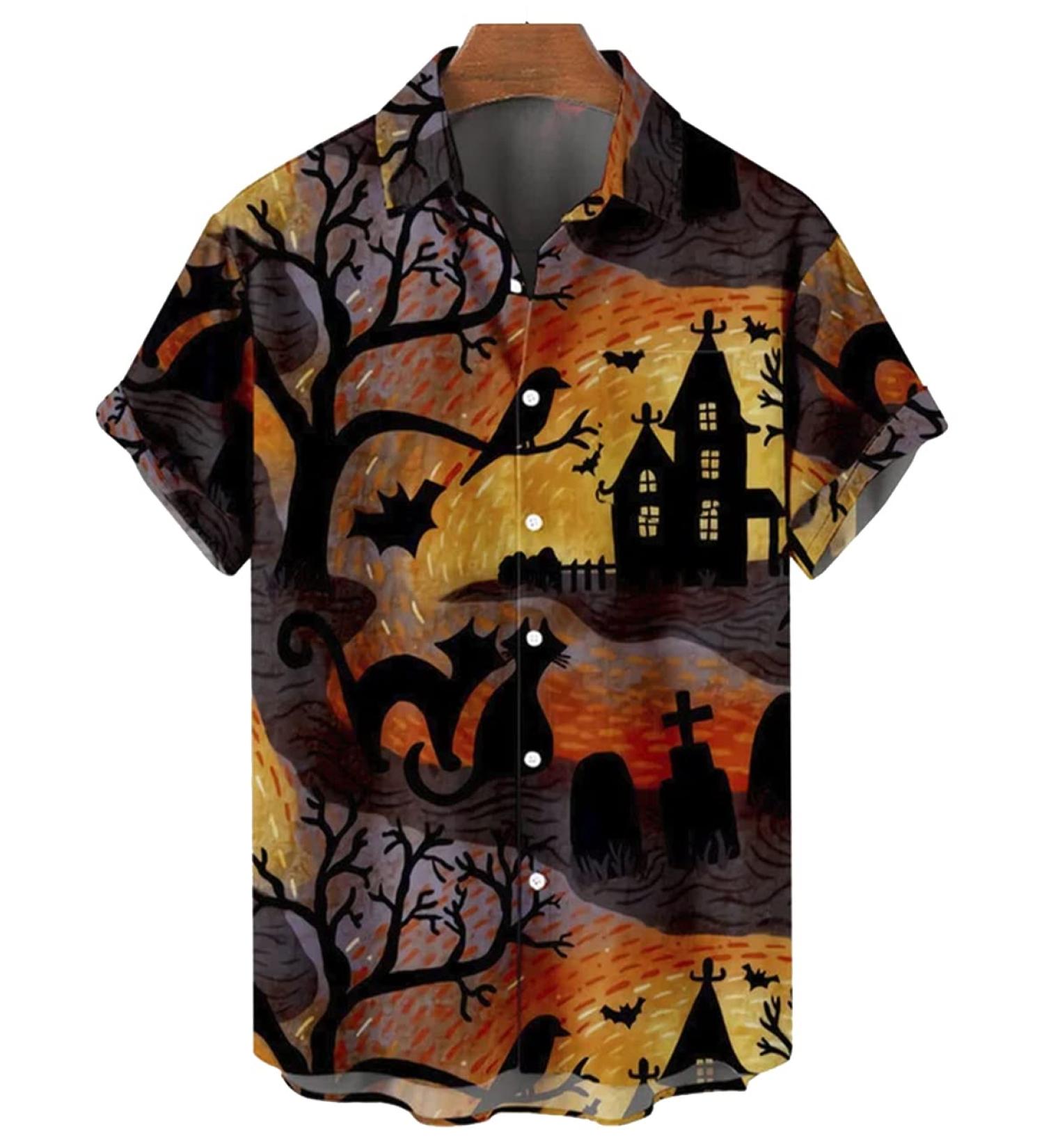 Hodaweisolp Men's Funky Santa Button Down Shirt Large Halloween Cat Print for Halloween/Christmas - Buy Online on GoSupps.com