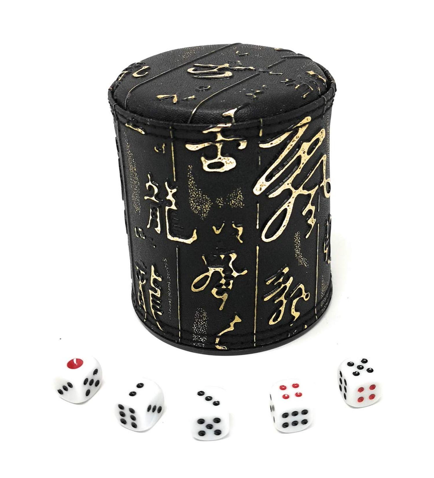 THY COLLECTIBLES PU Leather Dice Cup Set with 5 Dices - Chinese Calligraphy Design for Yahtzee, Craps, Backgammon - Professional Dice Shaker Cup - Buy Online on GoSupps.com