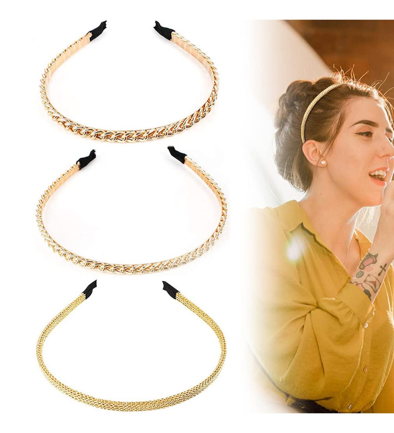 Elegant Gold Metal Hair Ties - Vintage Chic Headbands for Women & Girls - 3 Stylish Designs - Buy Online on GoSupps.com
