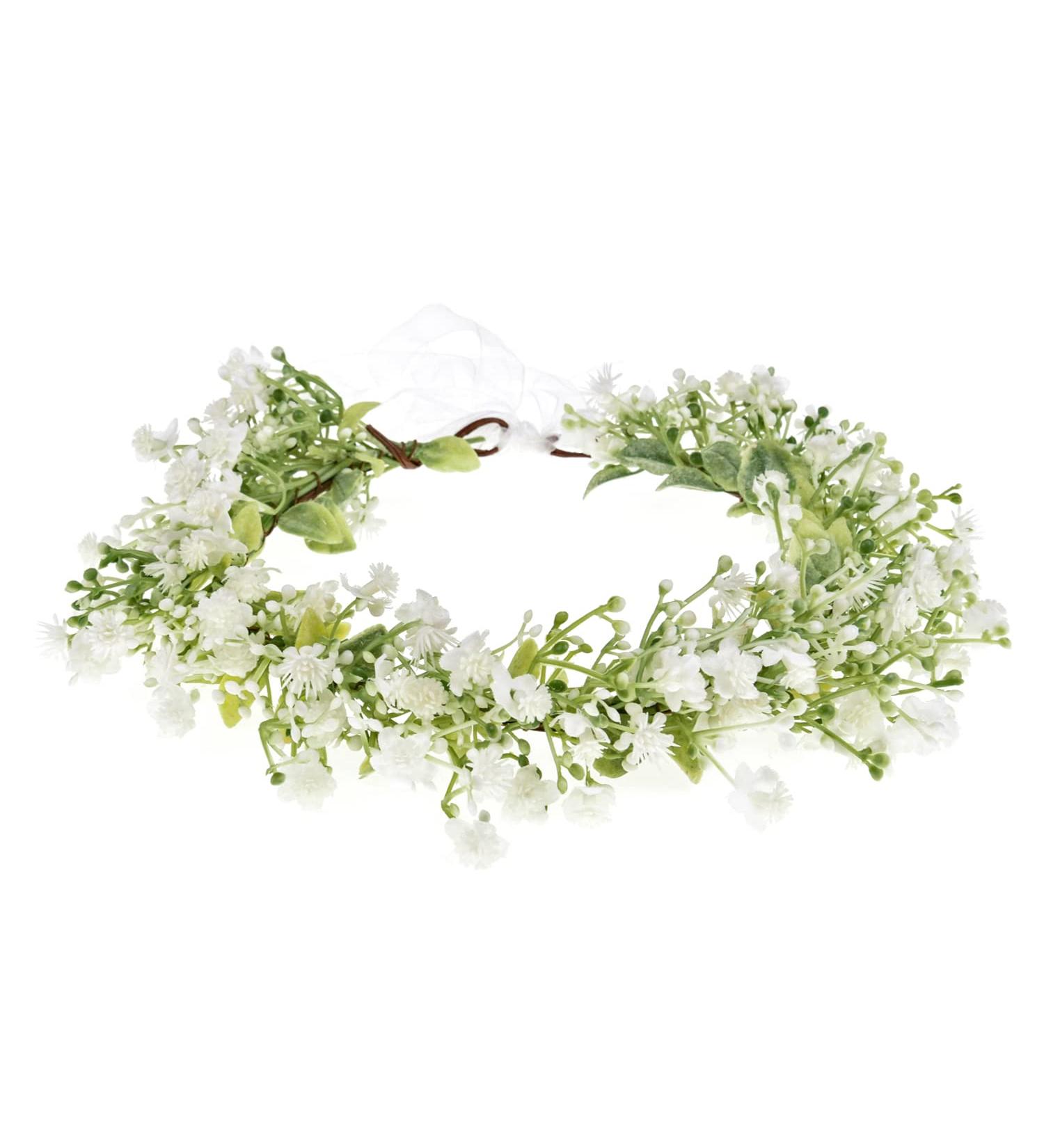 June Bloomy Bridal Flower Crown - Rose Floral Headband for Women - Maternity Photo Prop/Baby Shower - White Leaf Hair Wreath - Buy Online on GoSupps.com