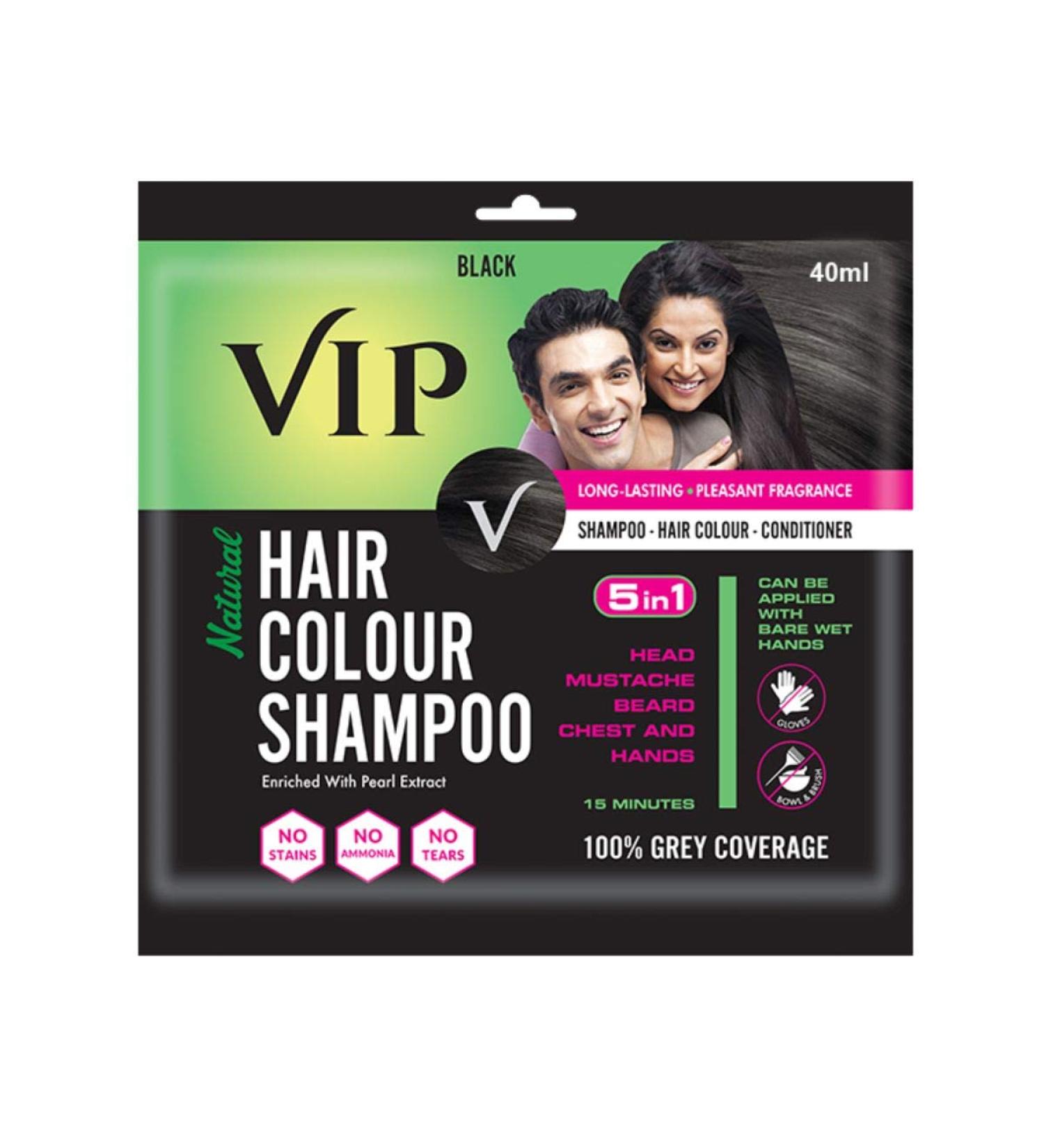 VIP Pack of 6 5 in 1 Natural Color Shampoo Sachets Black 40g - Buy Online on GoSupps.com