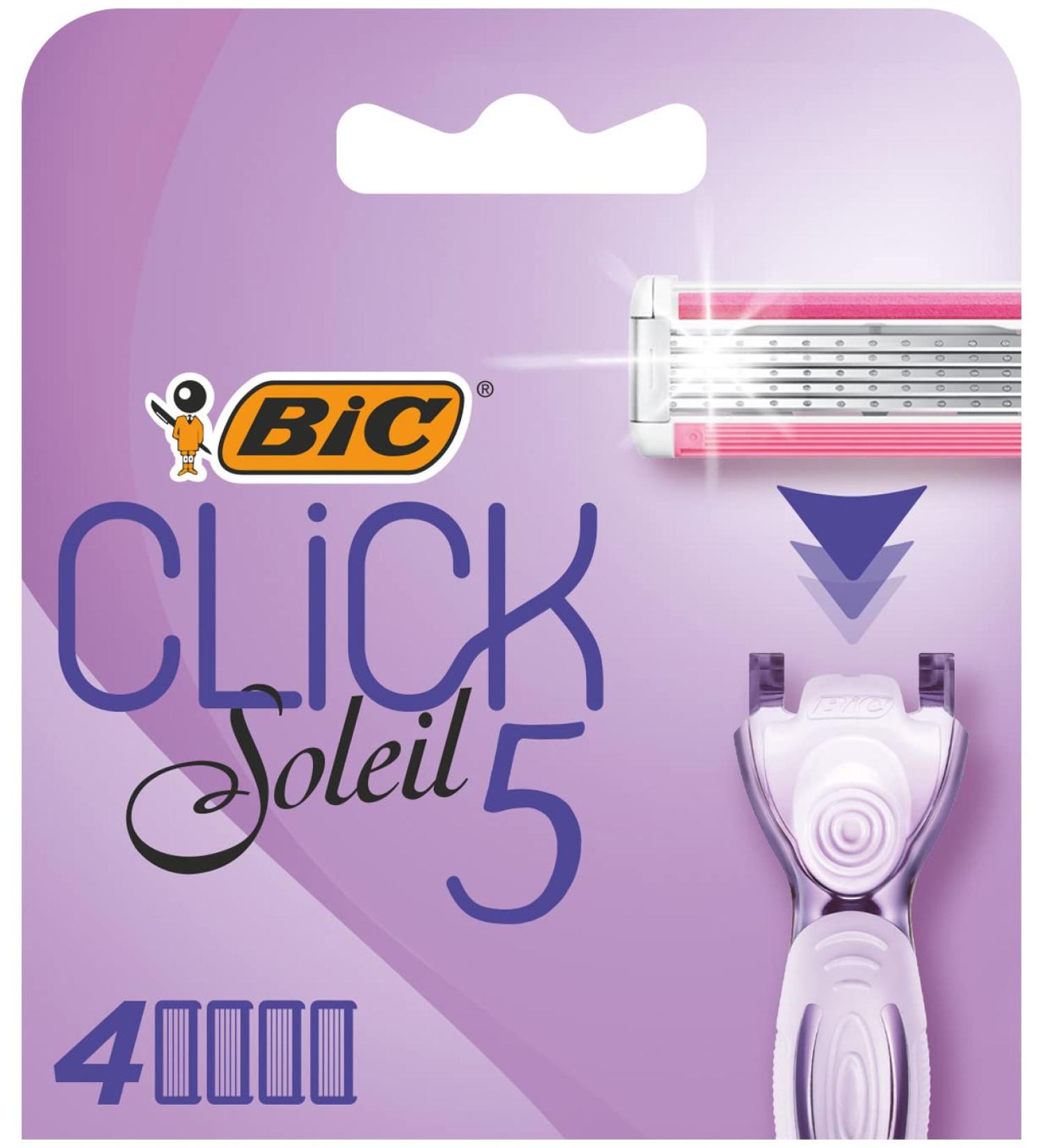 Bic Click 5 Soleil Women's Razor Refills - 3 Blades, Lubricating Strip - Purple, 4 Cartridges - Buy Online on GoSupps.com