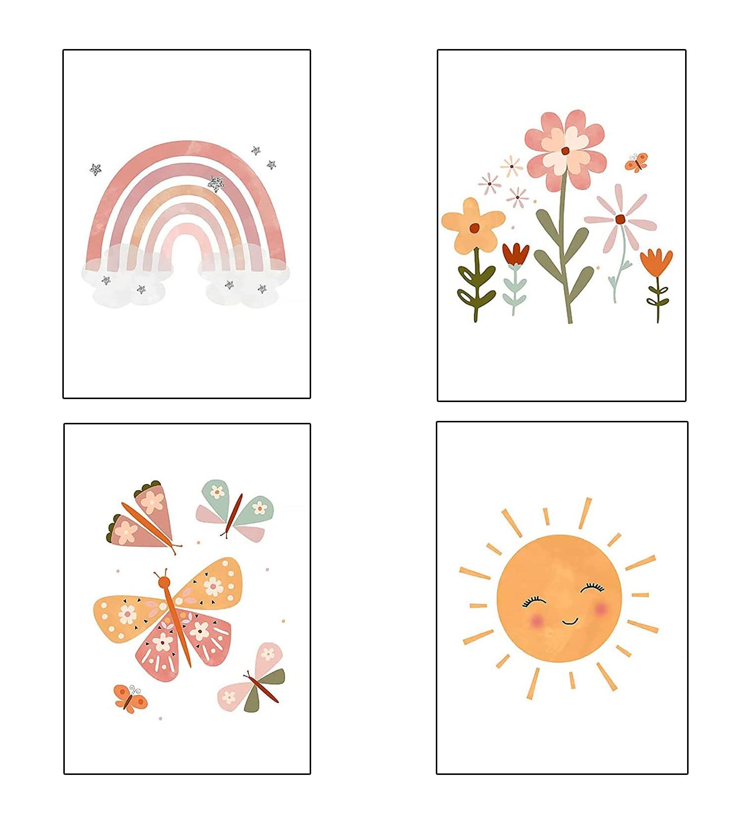 Taicols Set of 4 Boho Posters for Children's Rooms | Din A4 Wall Art Decoration for Girls' Baby Rooms - Buy Online on GoSupps.com
