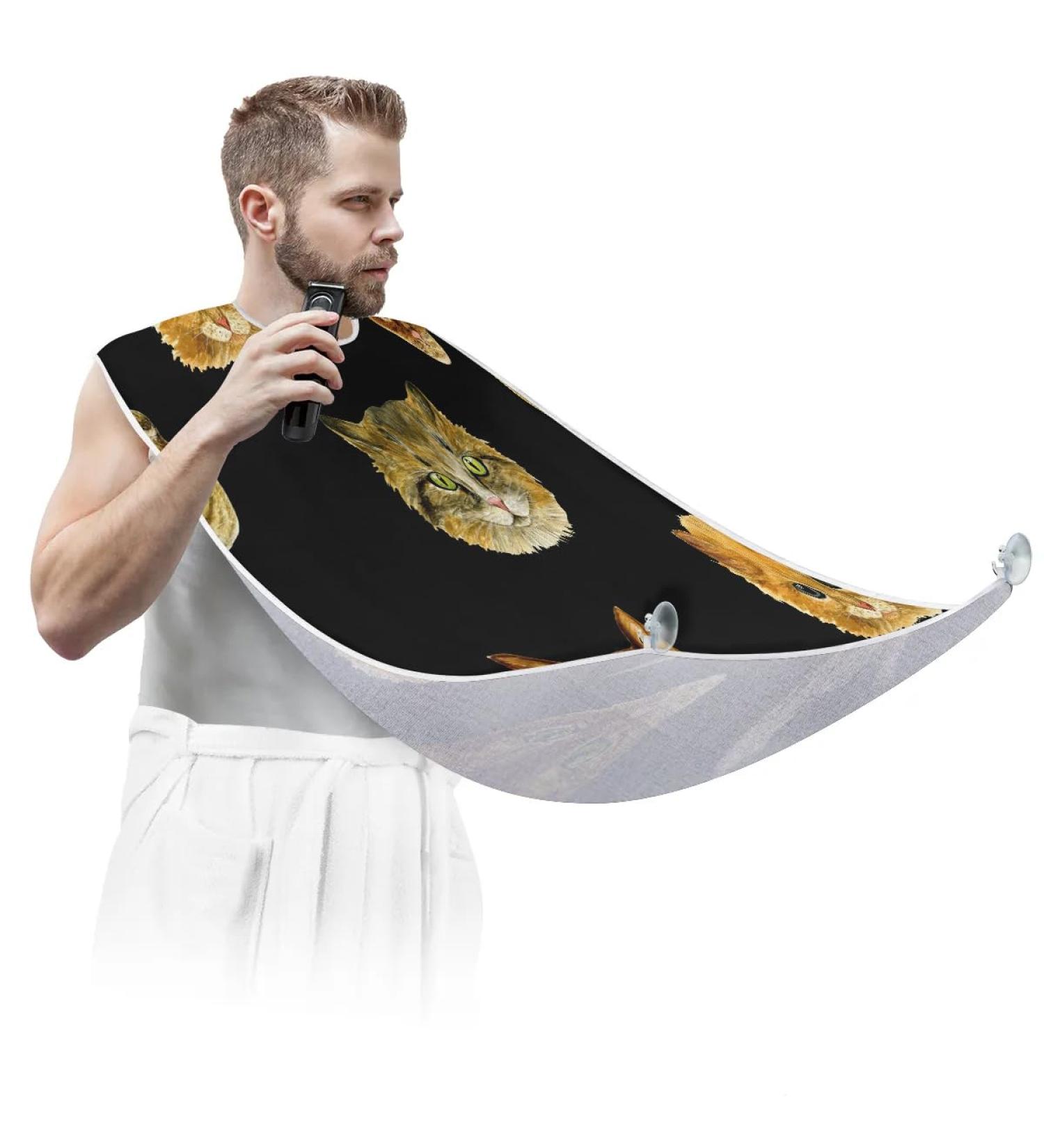Shop Lively Cat Painting Beard Bib Apron - Waterproof Hair Catcher for Men | Perfect Grooming Gift with Suction Cups - Buy Online on GoSupps.com