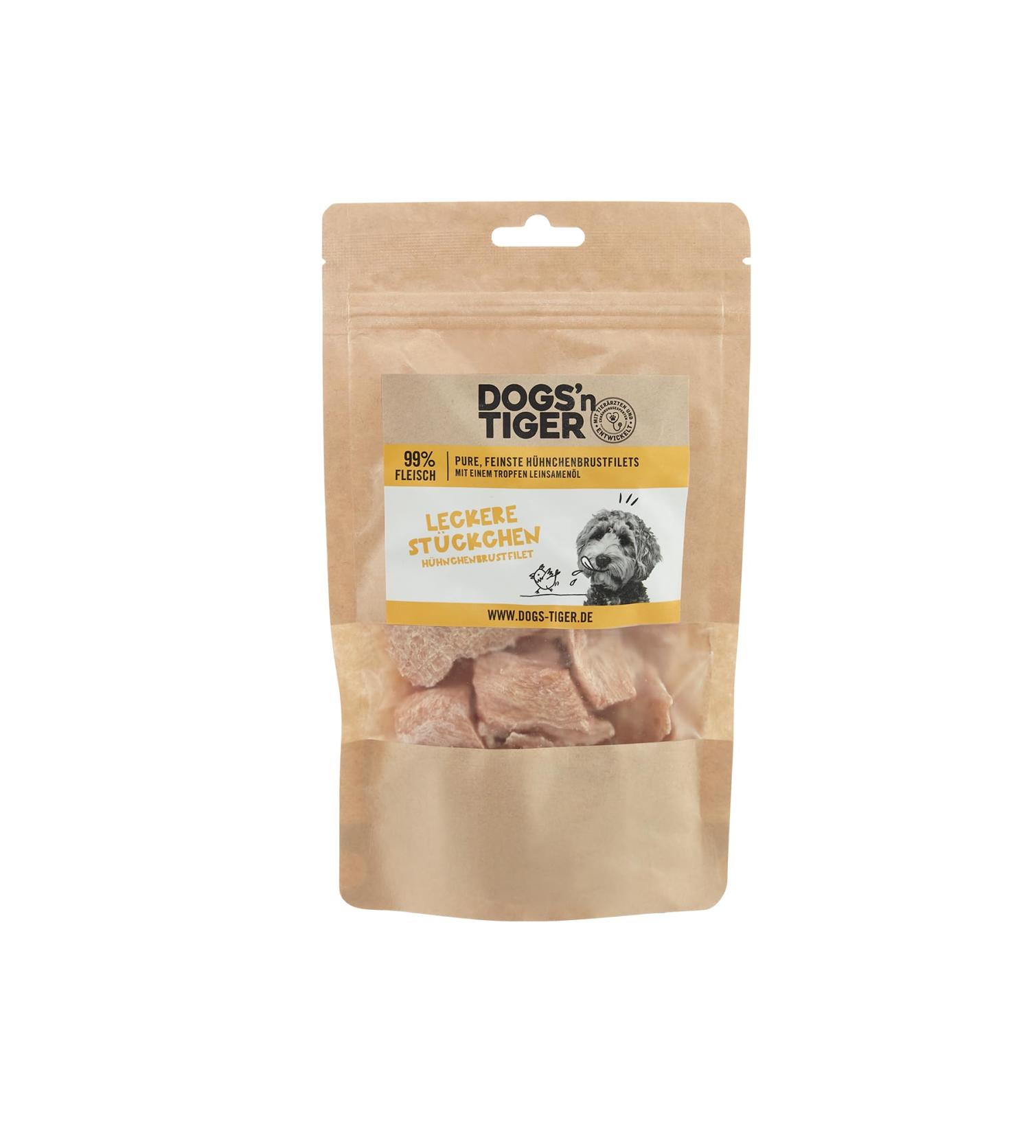 Dogs'n Tiger - 99% Meat + 1% Flaxseed Oil Dog Treats - Species-Specific Dog Treats with No Sugar Grains or Artificial Flavors (Chicken Fillet Pieces) - Buy Online on GoSupps.com