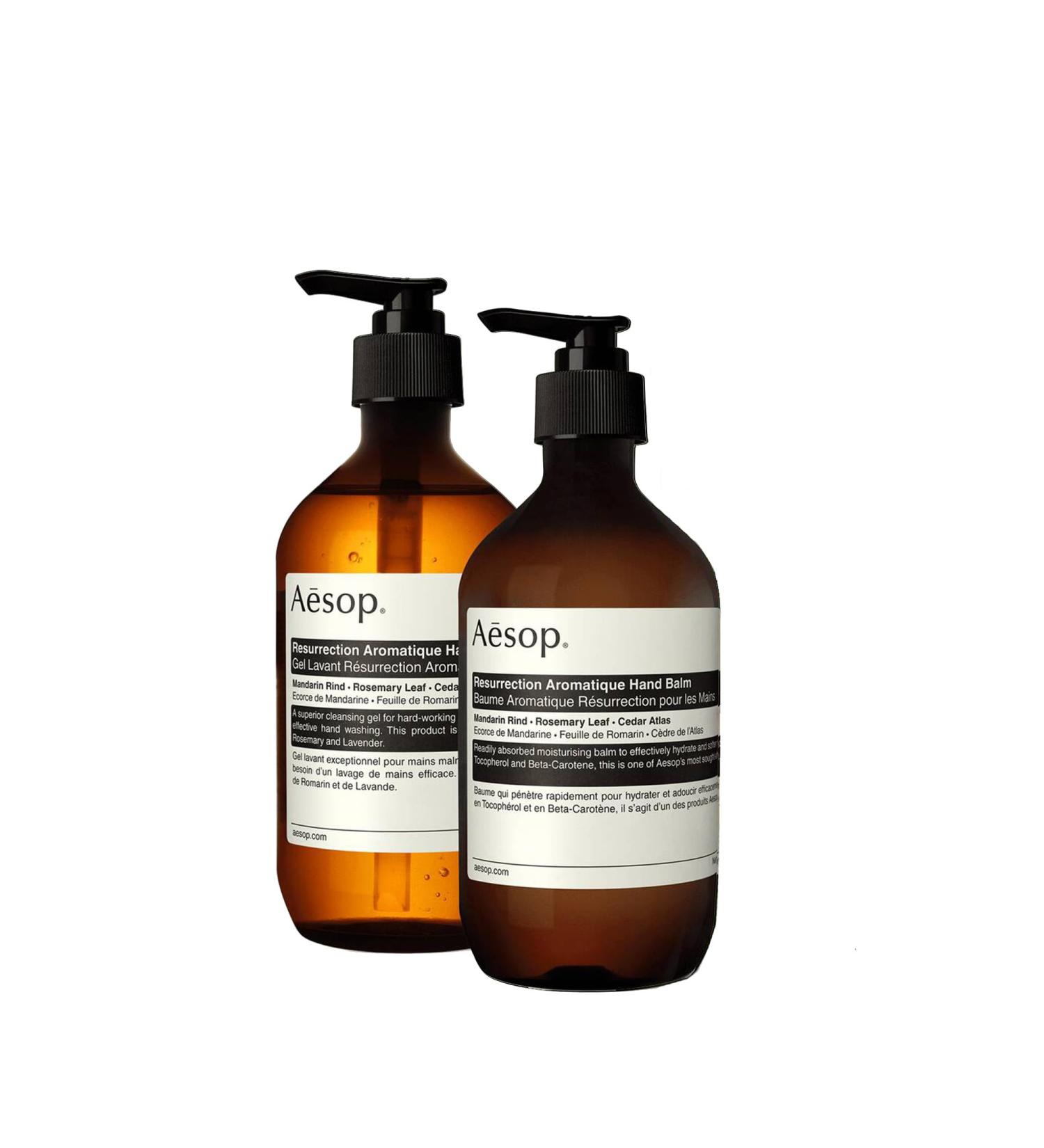 Aesop Resurrection Hand Wash & Balm Set | Citrus & Woody Duo to Cleanse and Moisturize Hands | 16.9 oz / 500 mL (Set of 2) - Buy Online on GoSupps.com