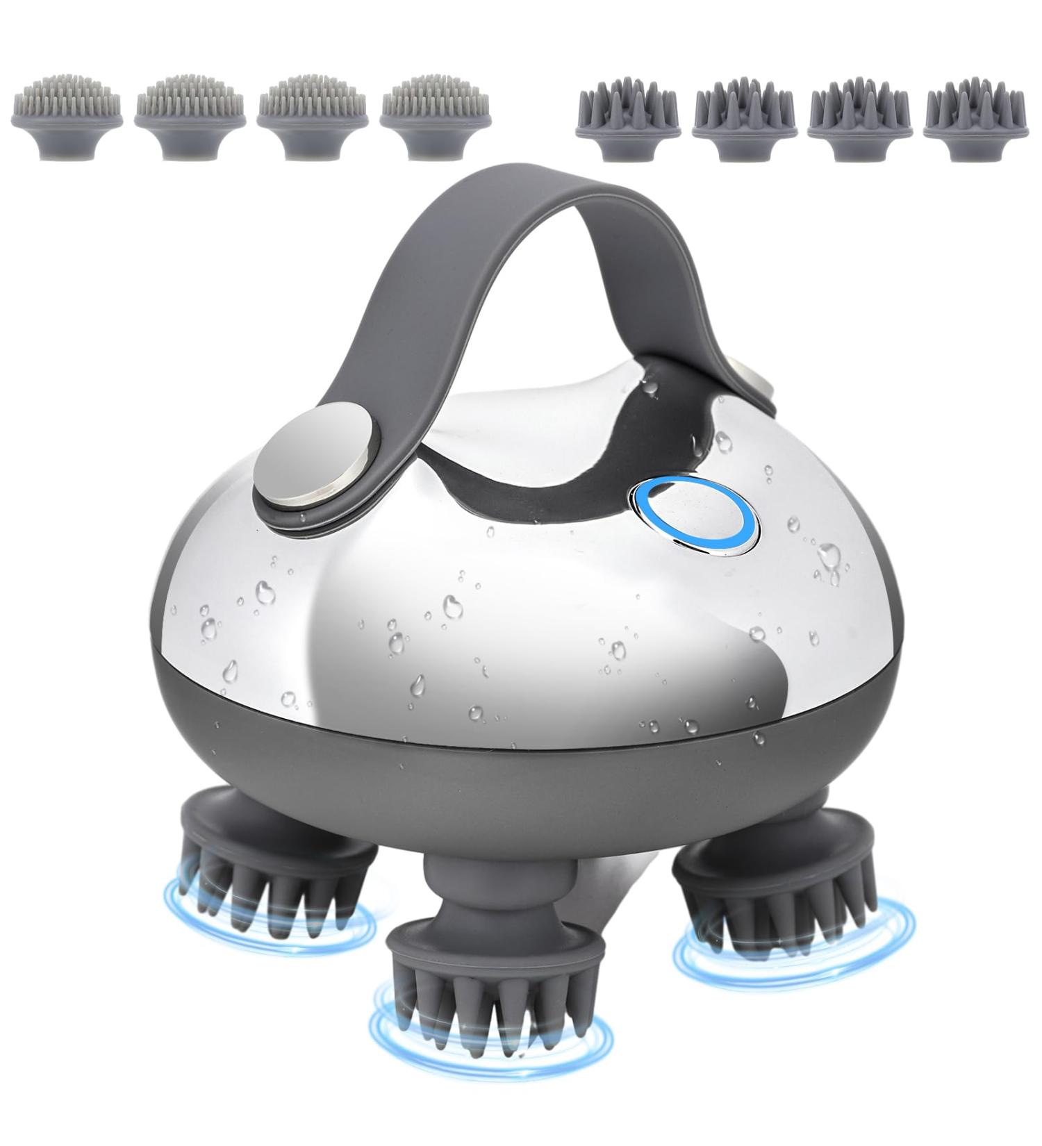 Fiorky Portable Head Massage Device - 8 Silicone Massage Heads Scalp Vibration for Hair Growth & Relaxation - USB Rechargeable (Silver) - Shop Internationally - Buy Online on GoSupps.com