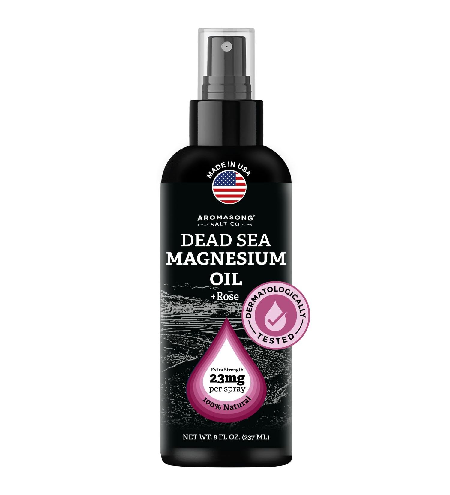 Aromasong Pure Magnesium Oil Spray Rose Scent Topical Magnesium for Feet & Legs Extra Strength Magnesium Oil (23mg in Each Spritz) Made in USA Clean & Natural Formula 8 oz - Buy Online on GoSupps.com