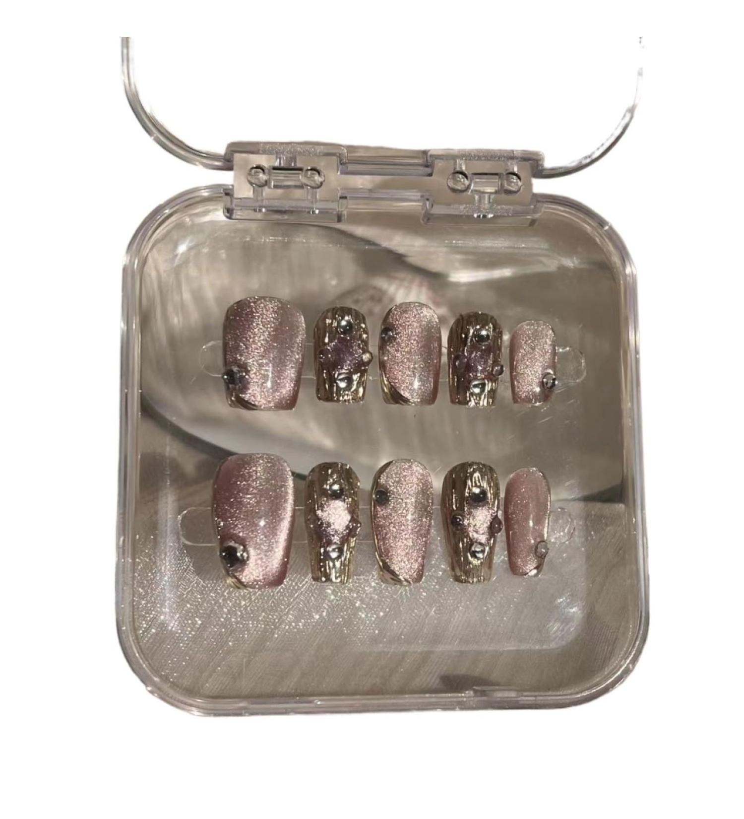 Temperament enhancement manicure pink cat's eye short hand-worn nail(XS) - Buy Online on GoSupps.com