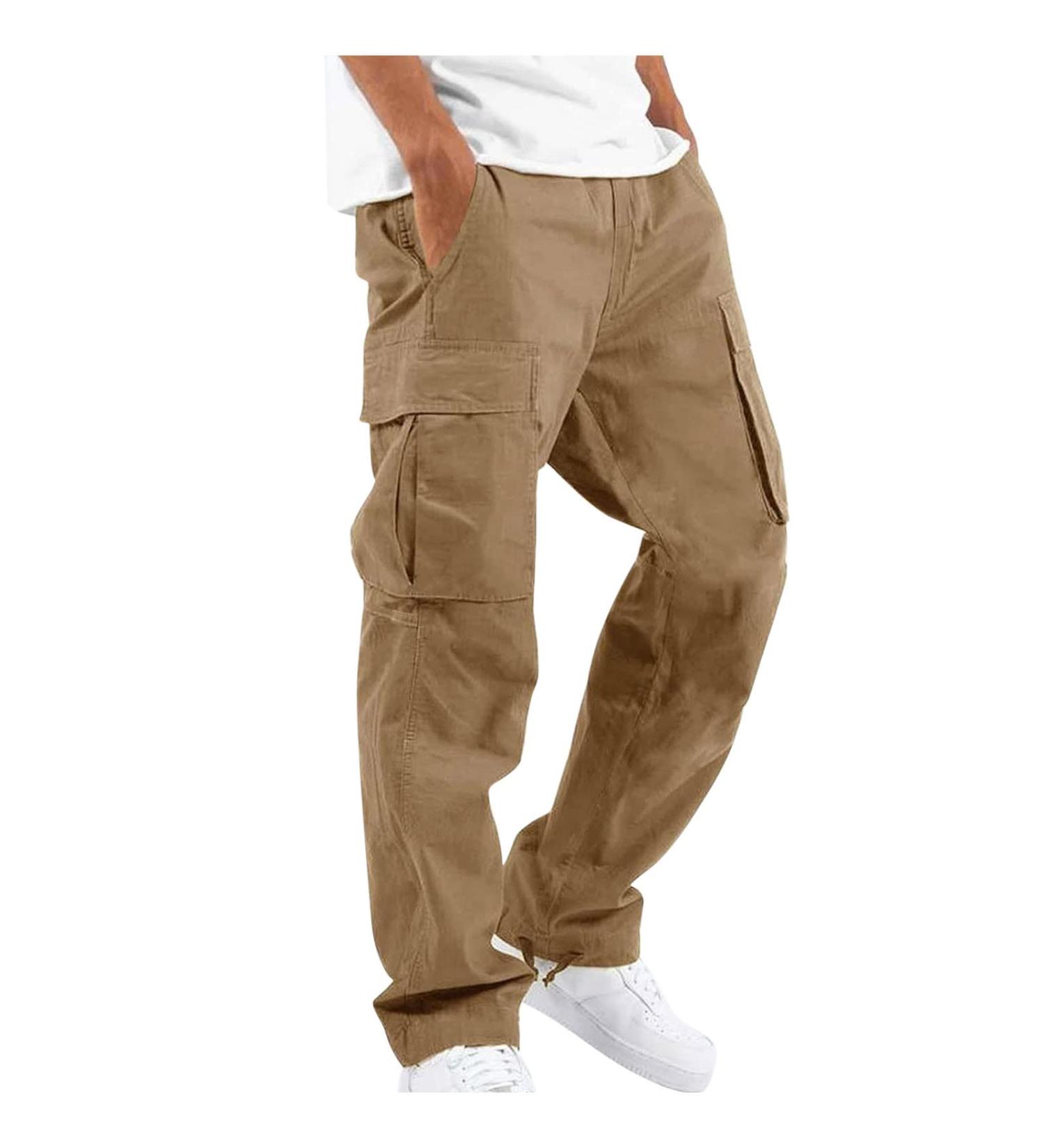2022 Classic Fit Men's Plus Size Cargo Pants for Work & Outdoor Hiking | Khaki Large | Multi-Pocket Design - Buy Online on GoSupps.com