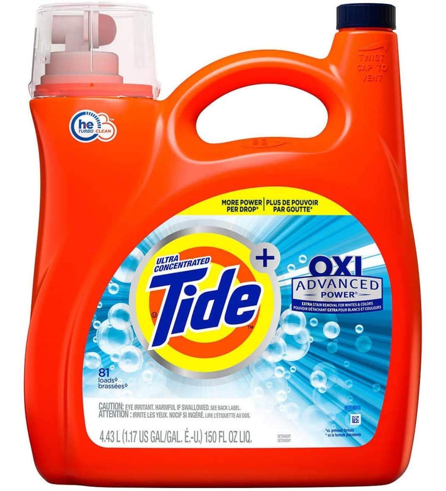 Tide Ultra Concentrate OXI Advanced Power Liquid Laundry Detergent - Extra Stain Removal for Whites & Colors 165 oz 89 Loads - International Shipping Available - Buy Online on GoSupps.com