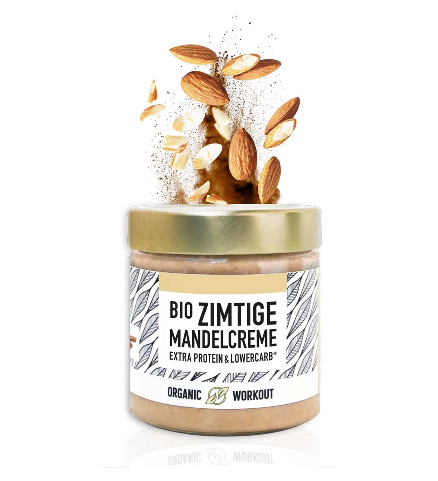 Organic Workout Bio-Mandelmus with Cinnamon & Whey Protein - Sugar-Free Low-Carb Almond Cream 195g - Buy Online on GoSupps.com