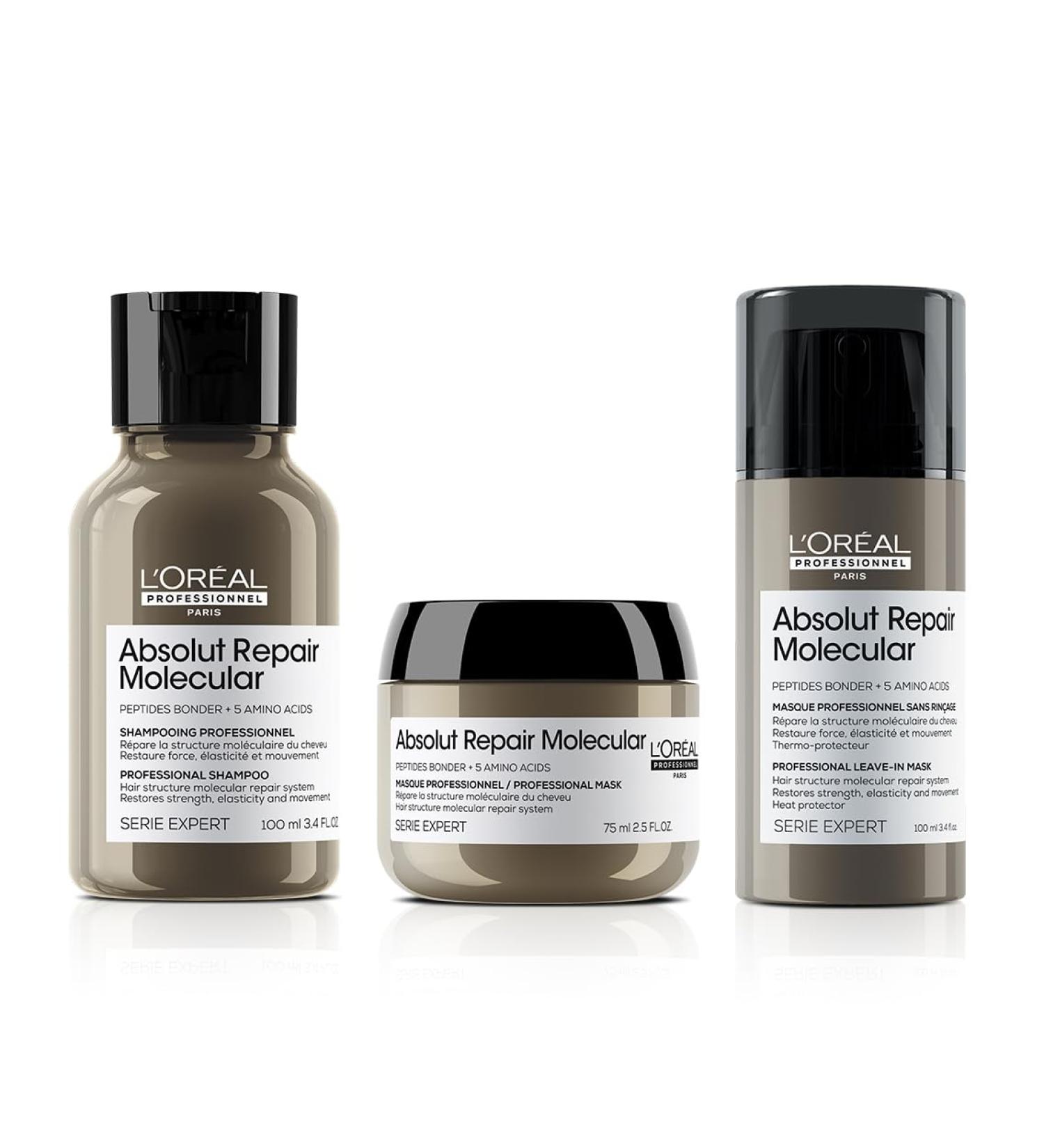 L'Or al Professionnel Paris L Or al Professionnel Absolut Repair Molecular Discovery Kit All Types of Damaged Hair Trio Shampoo (100ml) + Concentrated Mask (75ml) + Leave-In Mask (100ml) Patented Formula - Buy Online on GoSupps.com