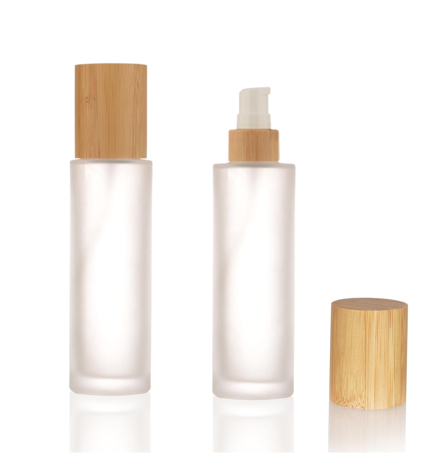 Cosidea 100ml Refillable Bamboo Lid Glass Bottles | Lotion Pump & Travel Containers for Cosmetics - Buy Online on GoSupps.com