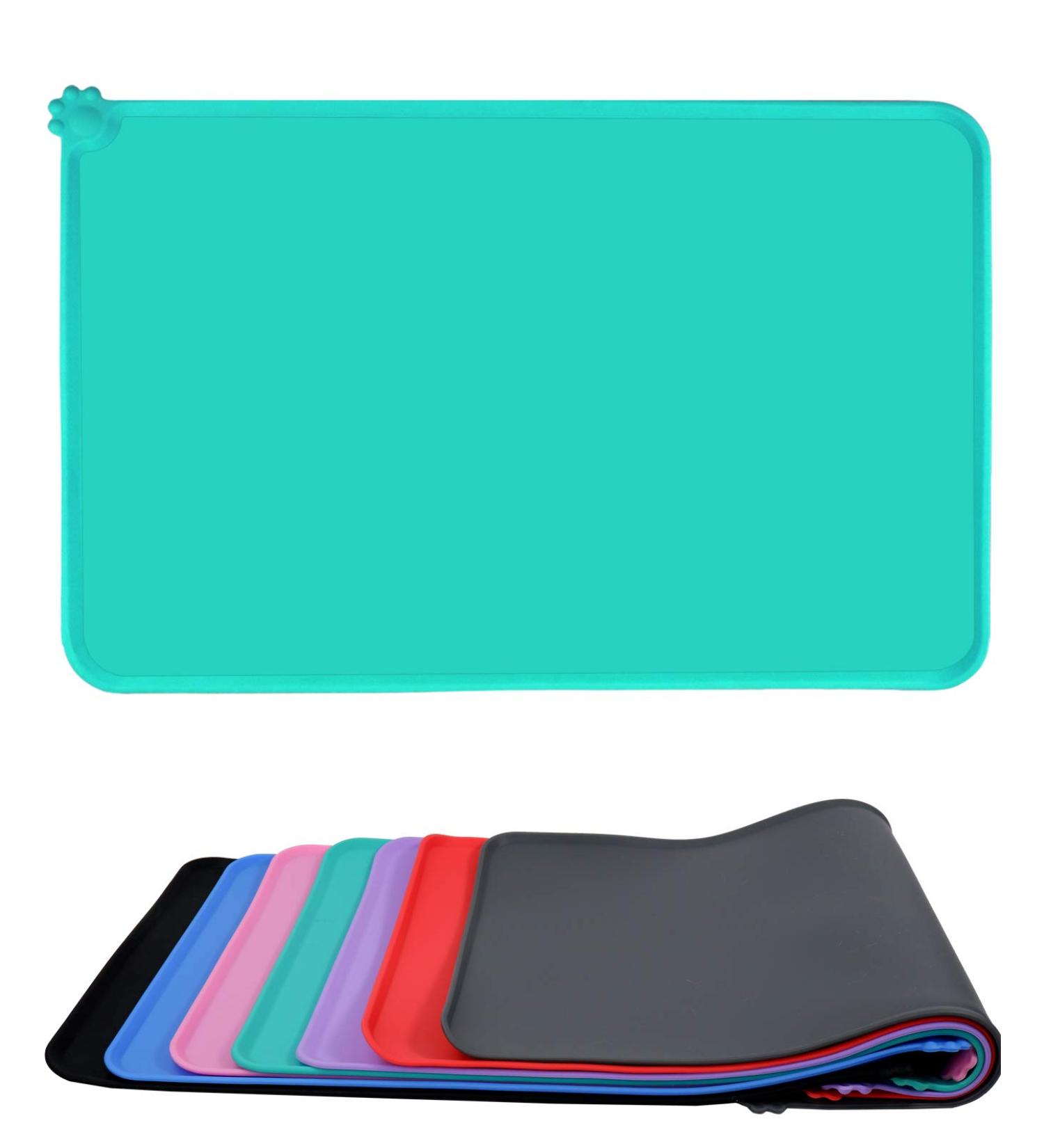 Toplory Waterproof Non-Slip Silicone Bowl Pad for Dogs & Cats - 53x37cm Turquoise Feeding Mat - Buy Online on GoSupps.com