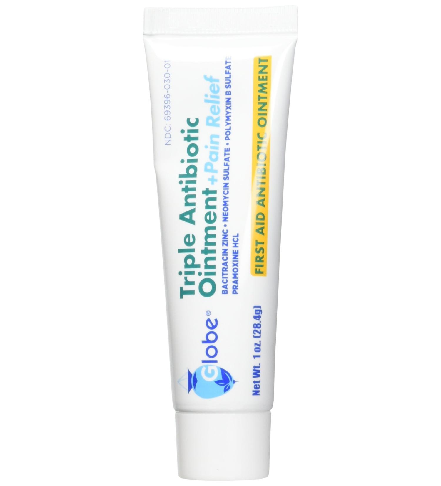 Globe Triple Antibiotic + Pain Relief Ointment 1oz | First Aid Antibiotic for Cuts, Burns, Scrapes | 24-Hour Infection Protection | Soothes Pain | 1 Tube - Buy Online on GoSupps.com