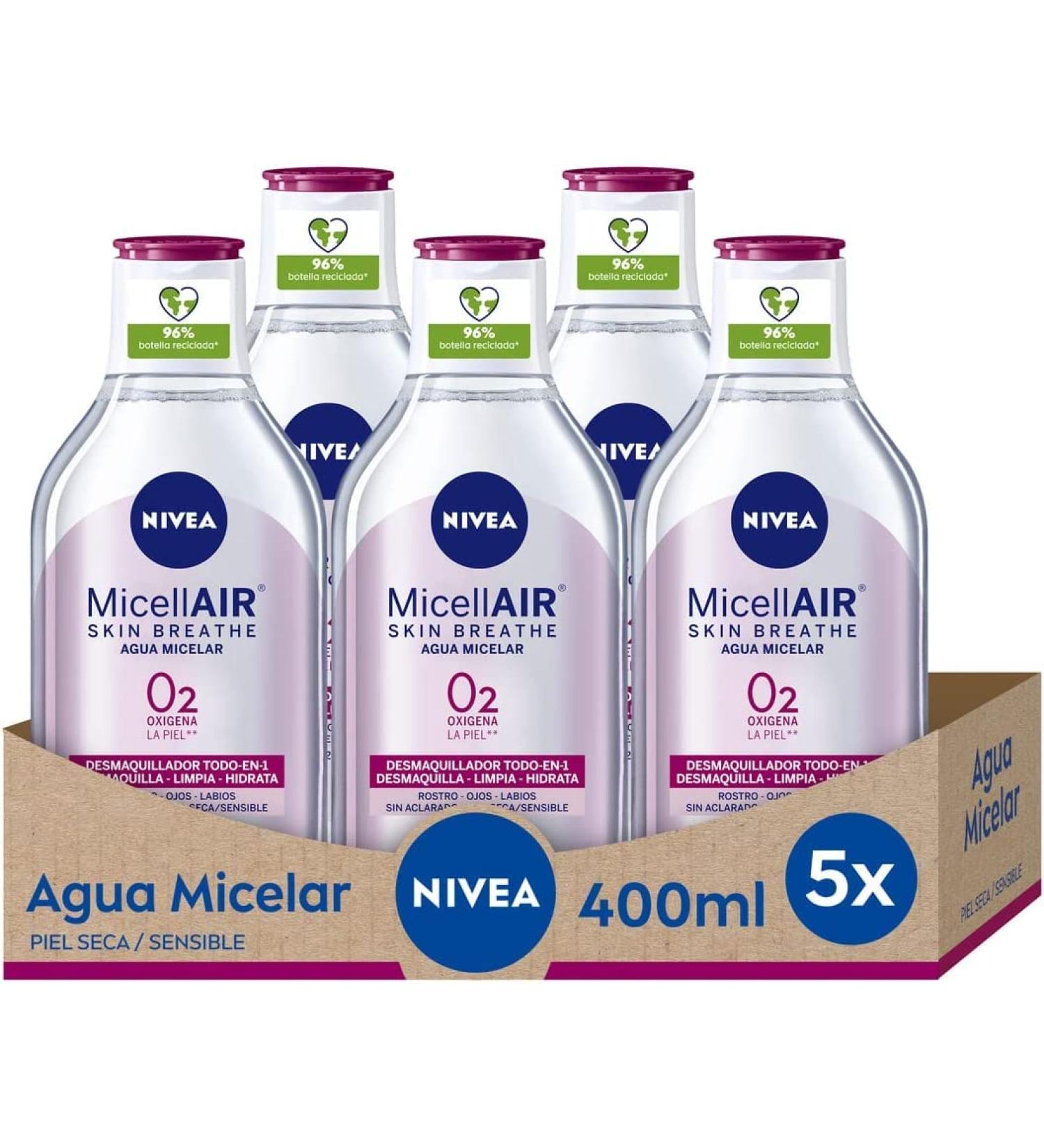  NIVEA NIVEA MicellAIR Skin Breathe Micellar Water Dry/Sensitive Skin Pack of 5 (5 x 400 ml) Micellar Water Make-Up Remover for the Face and Eye Makeup Remover - Buy Online on GoSupps.com