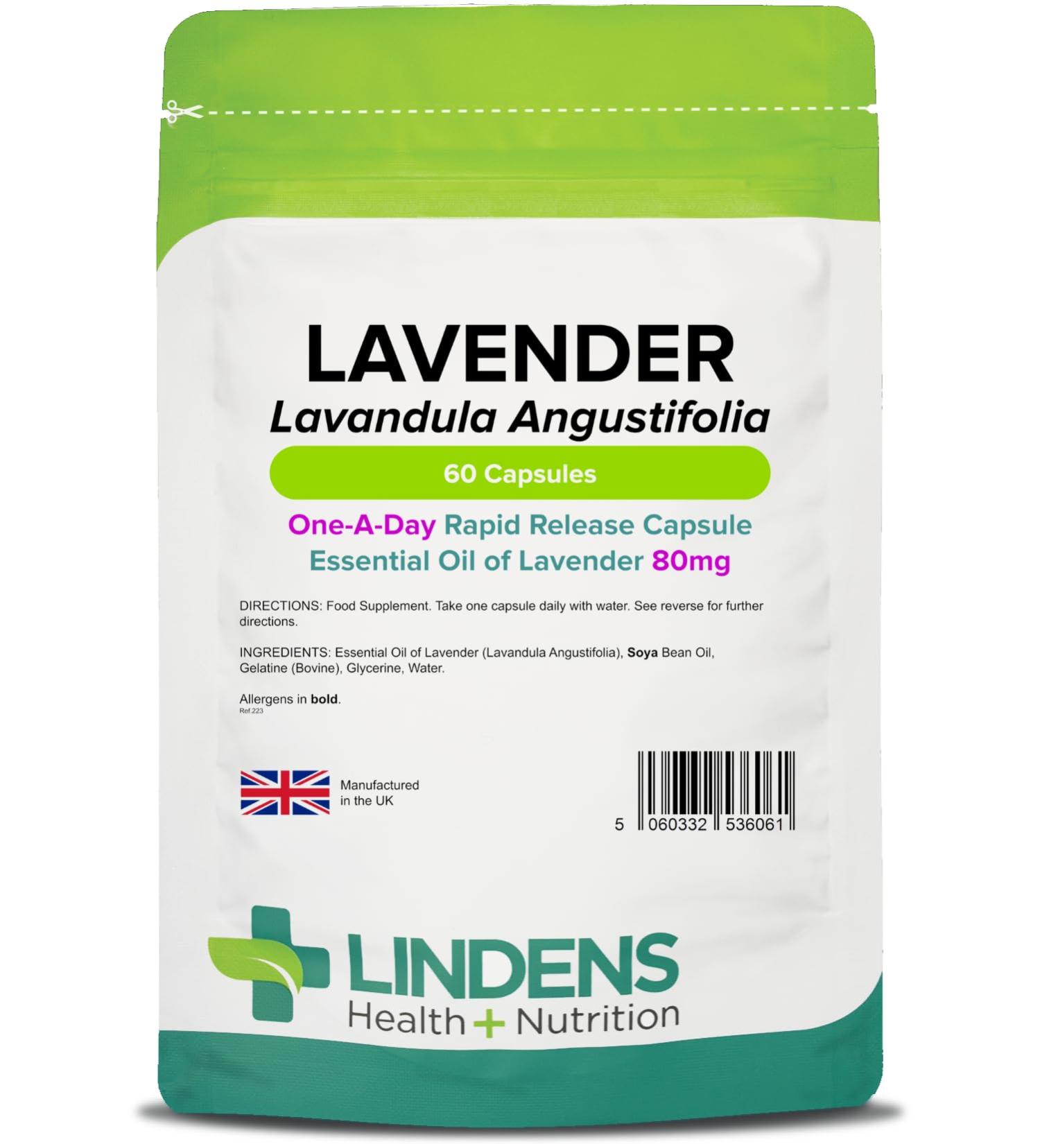 Buy Lindens Lavender Oil 80 mg - 60 Capsules | Premium Quality Essential Oil for Relaxation & Wellbeing - International Shipping Available - Buy Online on GoSupps.com