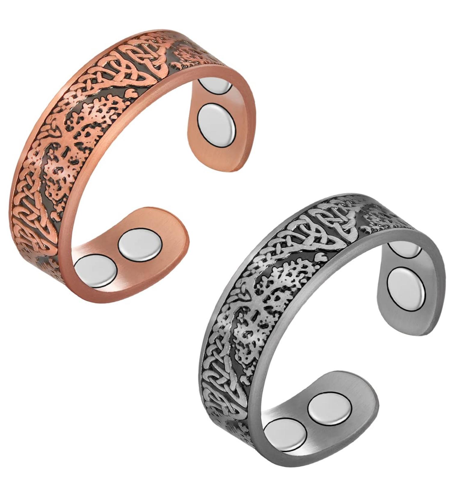 Vicmag 4X Strength Magnetic Copper Rings for Women - 100% Solid Pure Copper - 3500 Gauss Magnets - Adjustable - Jewelry Gift Box - 2PCS (Silver & Copper Life Tree) - Buy Online on GoSupps.com