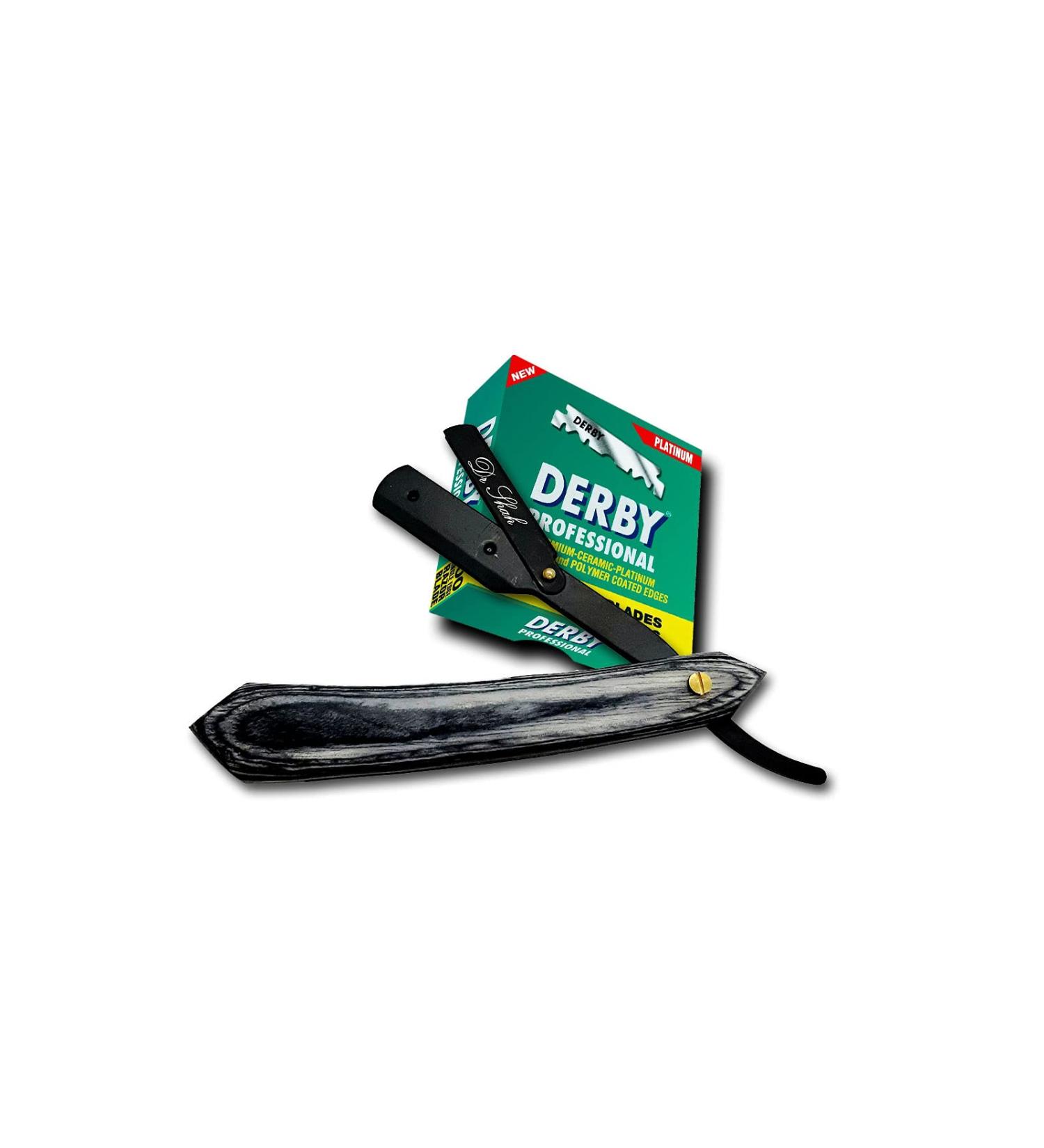 Premium Grey Wood Razor with 100 Derby Blades & Leather Pouch | Men's Barber Razor Set - Buy Online on GoSupps.com