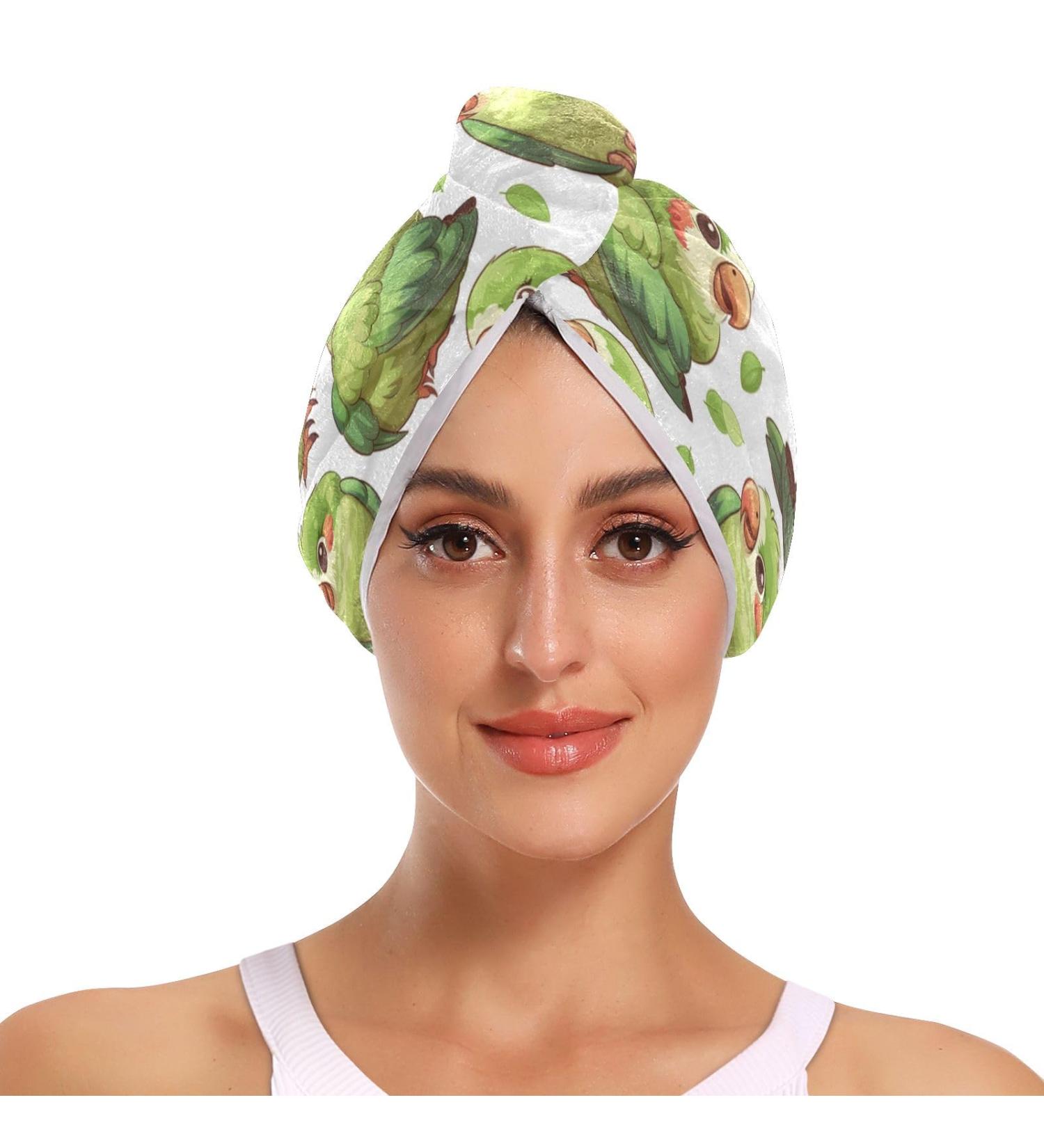 Green Parrot Bird Hair Towel 2 Pack | Super Absorbent Quick Dry Hair Turbans for Women & Girls - Buy Online on GoSupps.com