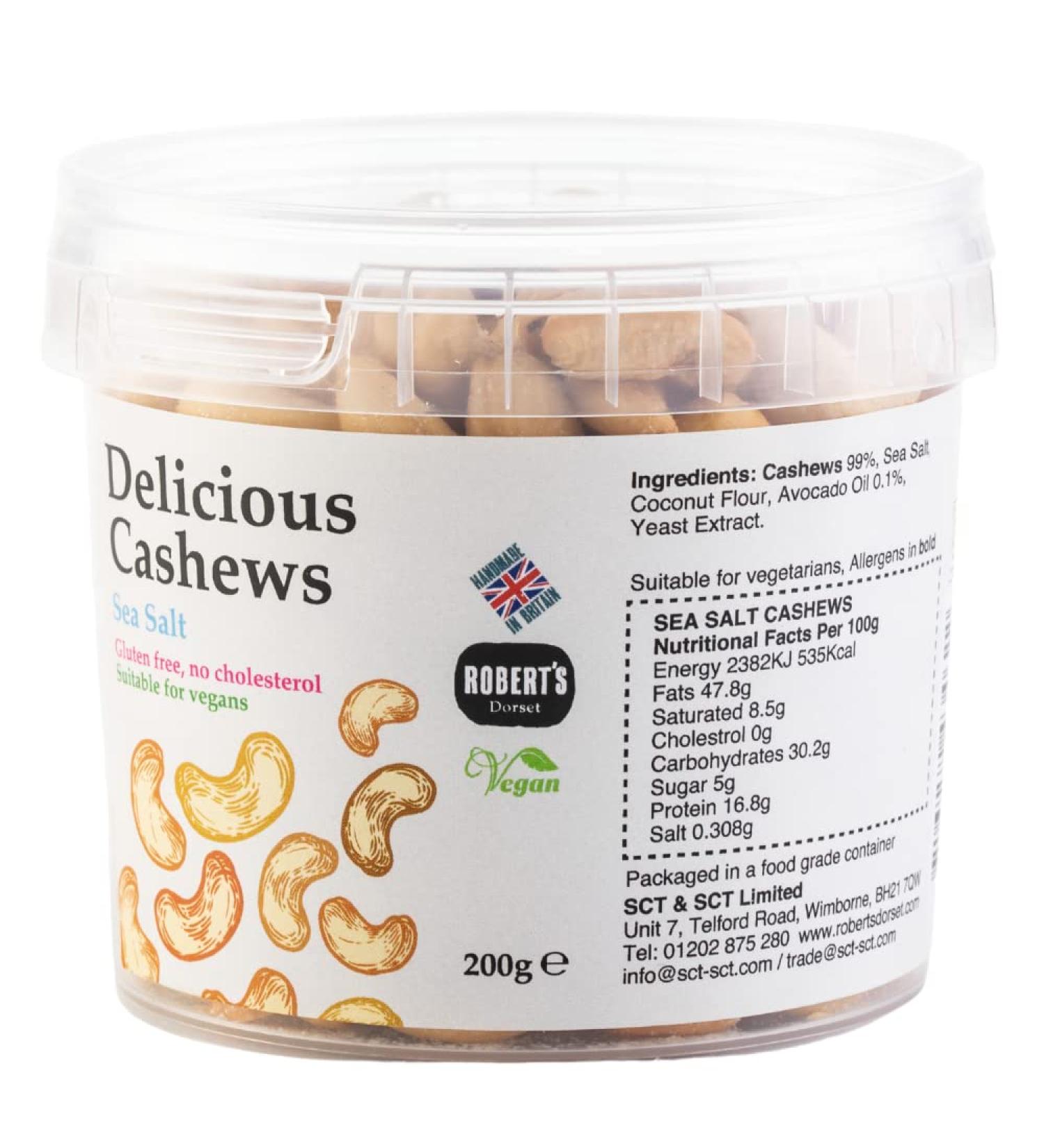 Delicious Cashews 200g Pots - Available in 11 Flavours - Gluten Free Vegan Low Carb High Protein Cholesterol Free - Handmade in Britain with Family Recipe (Classic Sea Salt)