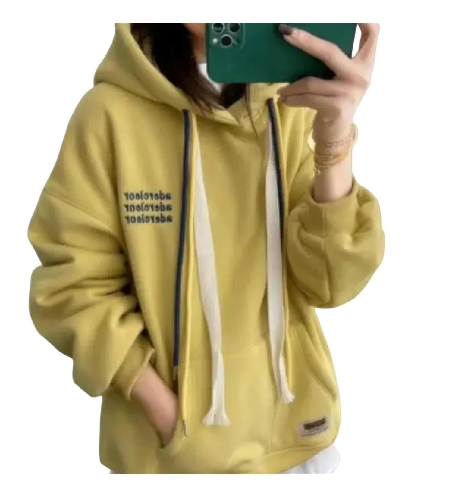 CBLdF Ladies Hoodies Women Autumn Winter Velvet Thickened Three-row Embroidered Letter Hooded Sweatshirt Casual All-match Pullover Yellow XL - Buy Online on GoSupps.com