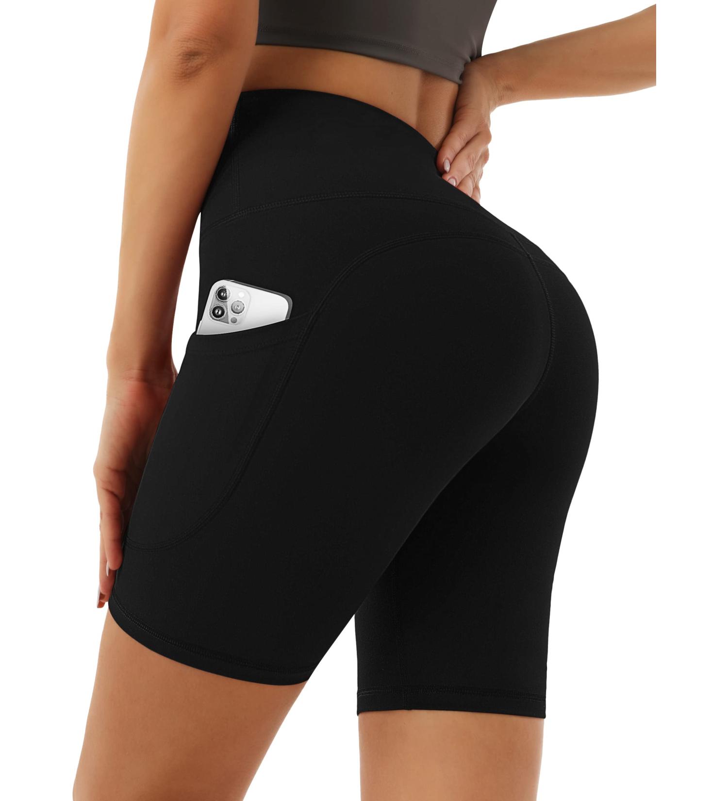 Desol Women's High Waist Cycling Pants with Pockets - Belly Control Sports Shorts for Yoga & Running - Dark Night 20.3cm - Buy Online on GoSupps.com