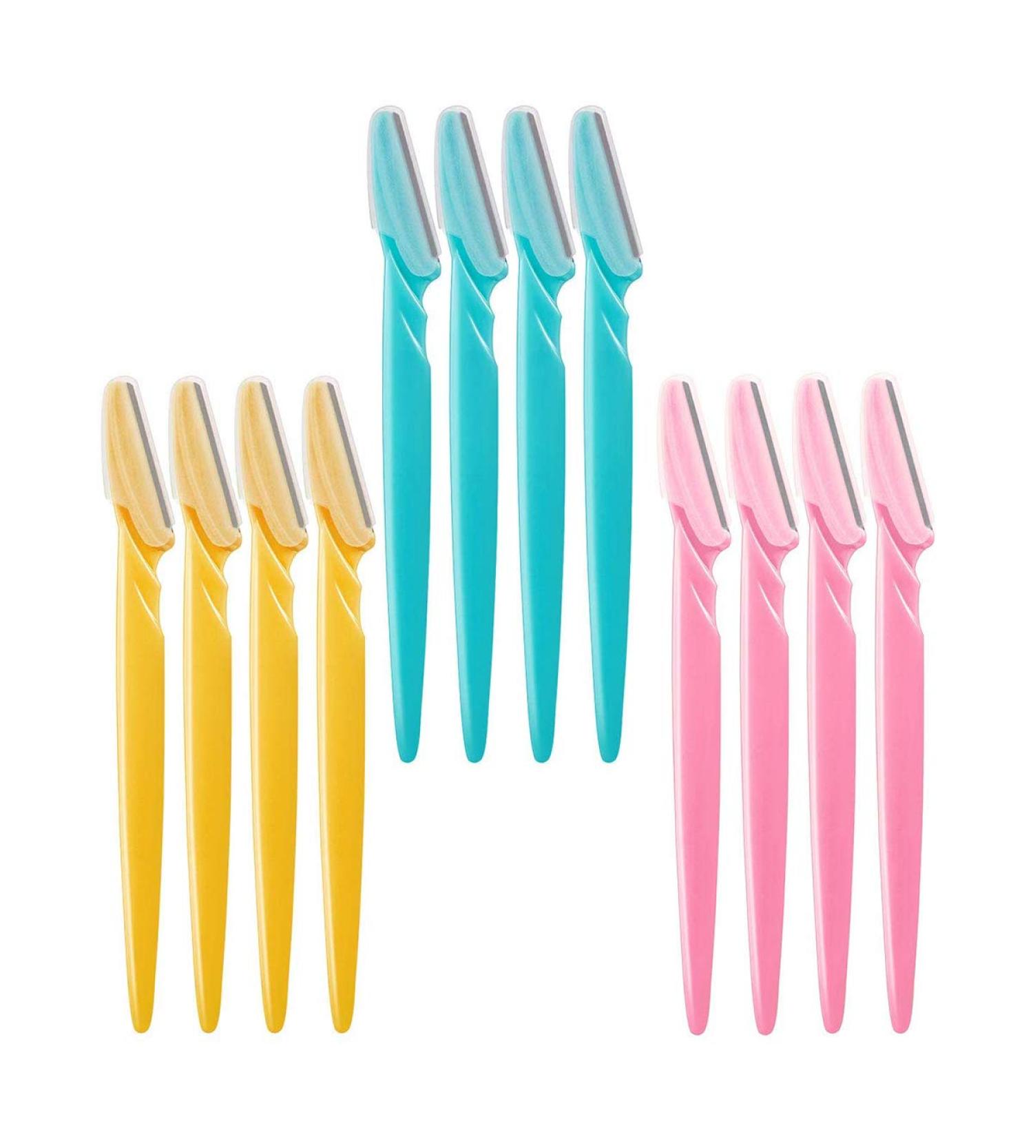 12 Pack Eyebrow Razors - Portable Facial Hair Remover Shavers (Pink, Sky Blue, Yellow) - Buy Online on GoSupps.com