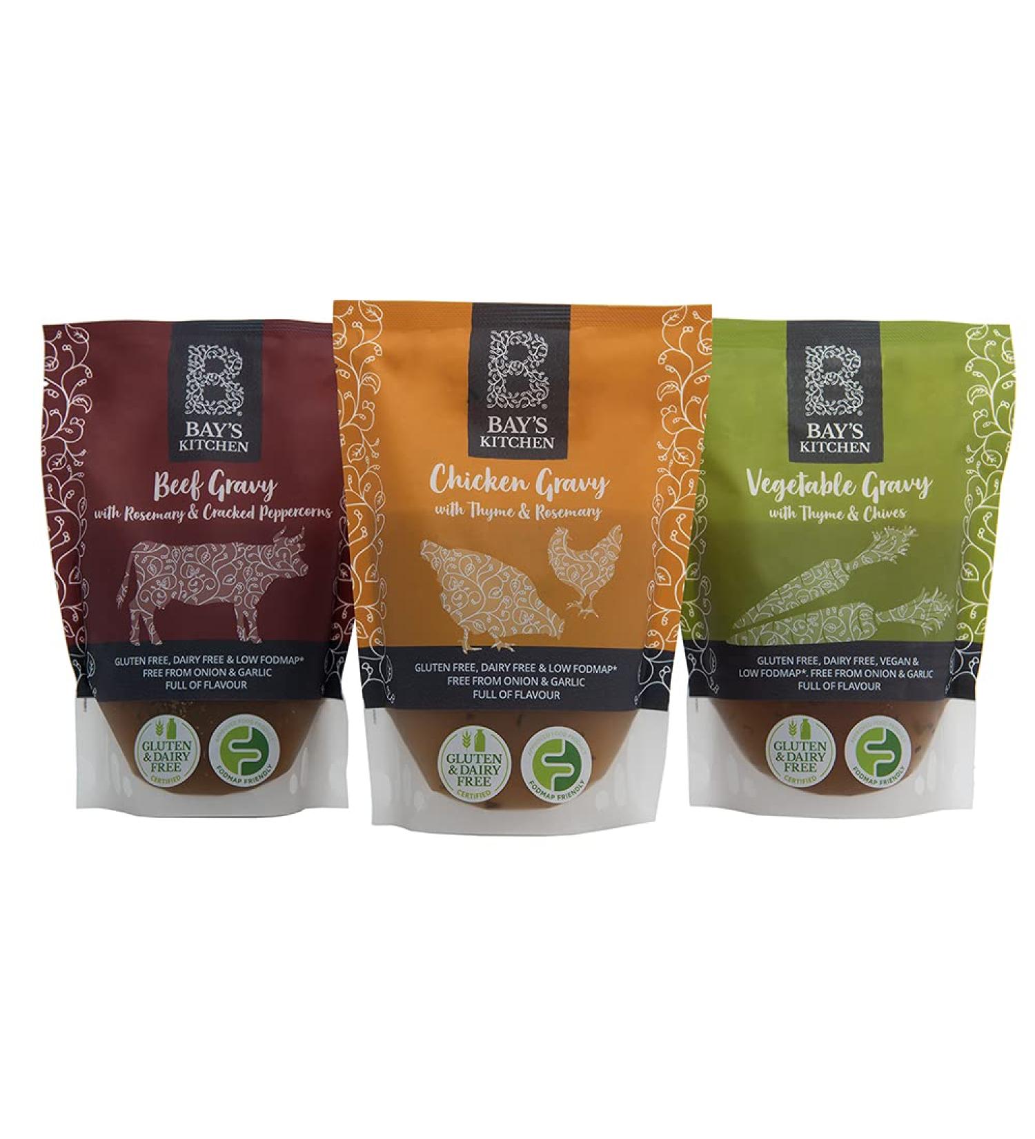 Bay's Kitchen 3 Gravy Selection - Beef, Chicken, and Vegetable Gravy | Gluten-Free, Dairy-Free, Low Fodmap - Buy Online on GoSupps.com