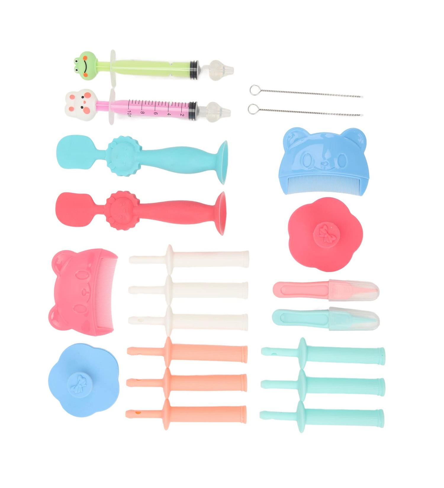 21Pcs Baby Grooming Kit | Newborn Healthcare Set with Nasal Aspirator, Gas Reliever, Comb, Brushes, Tweezers, and Nail Care Tools - Buy Online on GoSupps.com