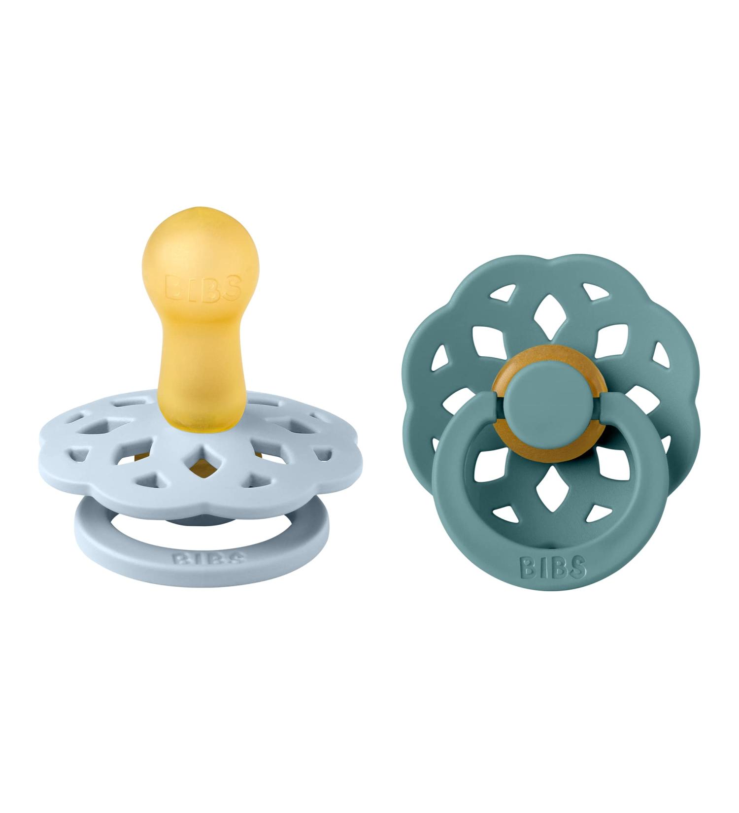 BIBS Boheme Soother 2-Pack. BPA Free Dummy Pacifier Symmetrical Nipple. Natural Rubber Latex Made in Denmark. 6-18 Months (Pack of 2) Baby Blue/Island Sea - Buy Online on GoSupps.com