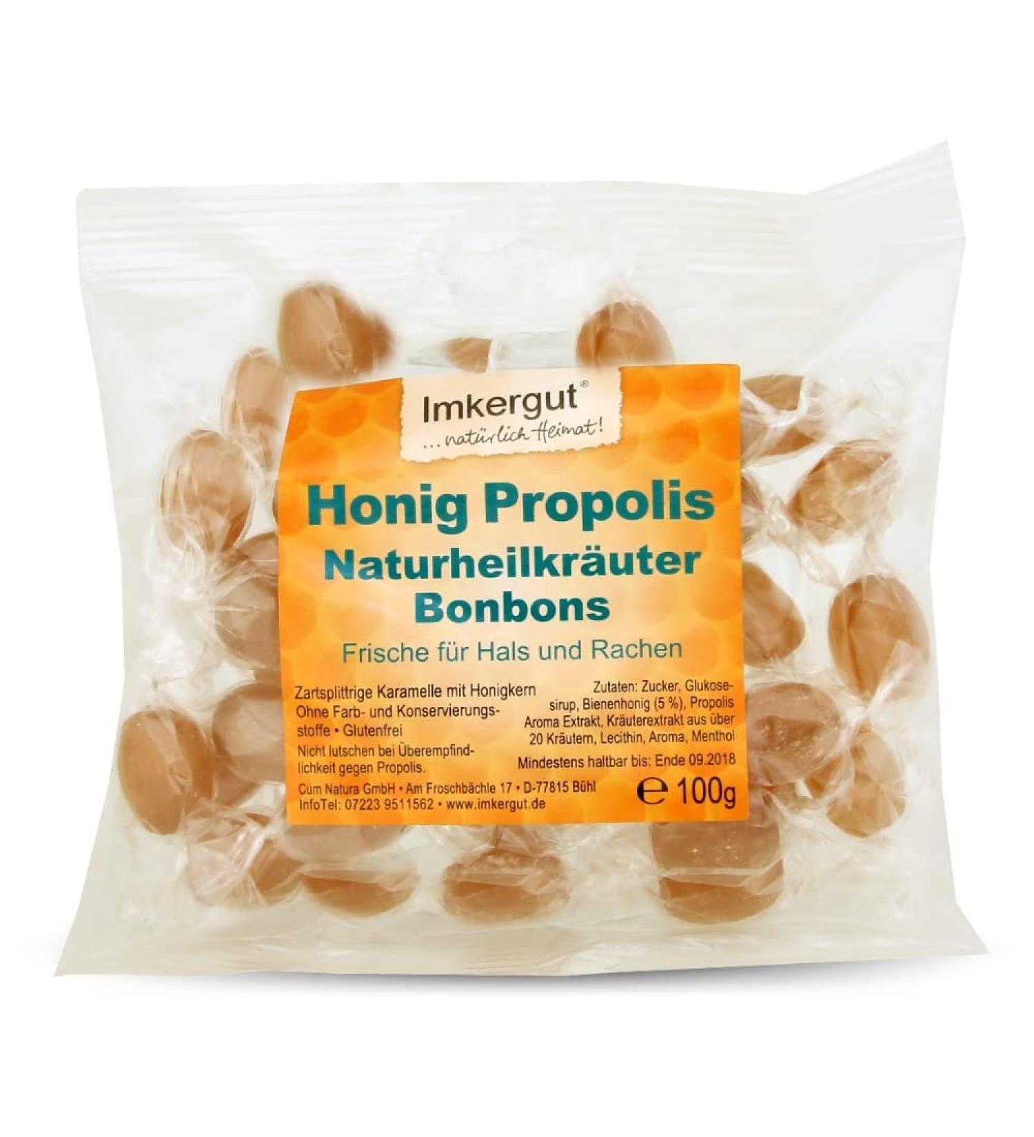 Imkergut Honey Propolis Bonbons - Natural Throat Candies with Medicinal Herbs | 100g Bag | From Beekeepers | Shop Internationally - Buy Online on GoSupps.com